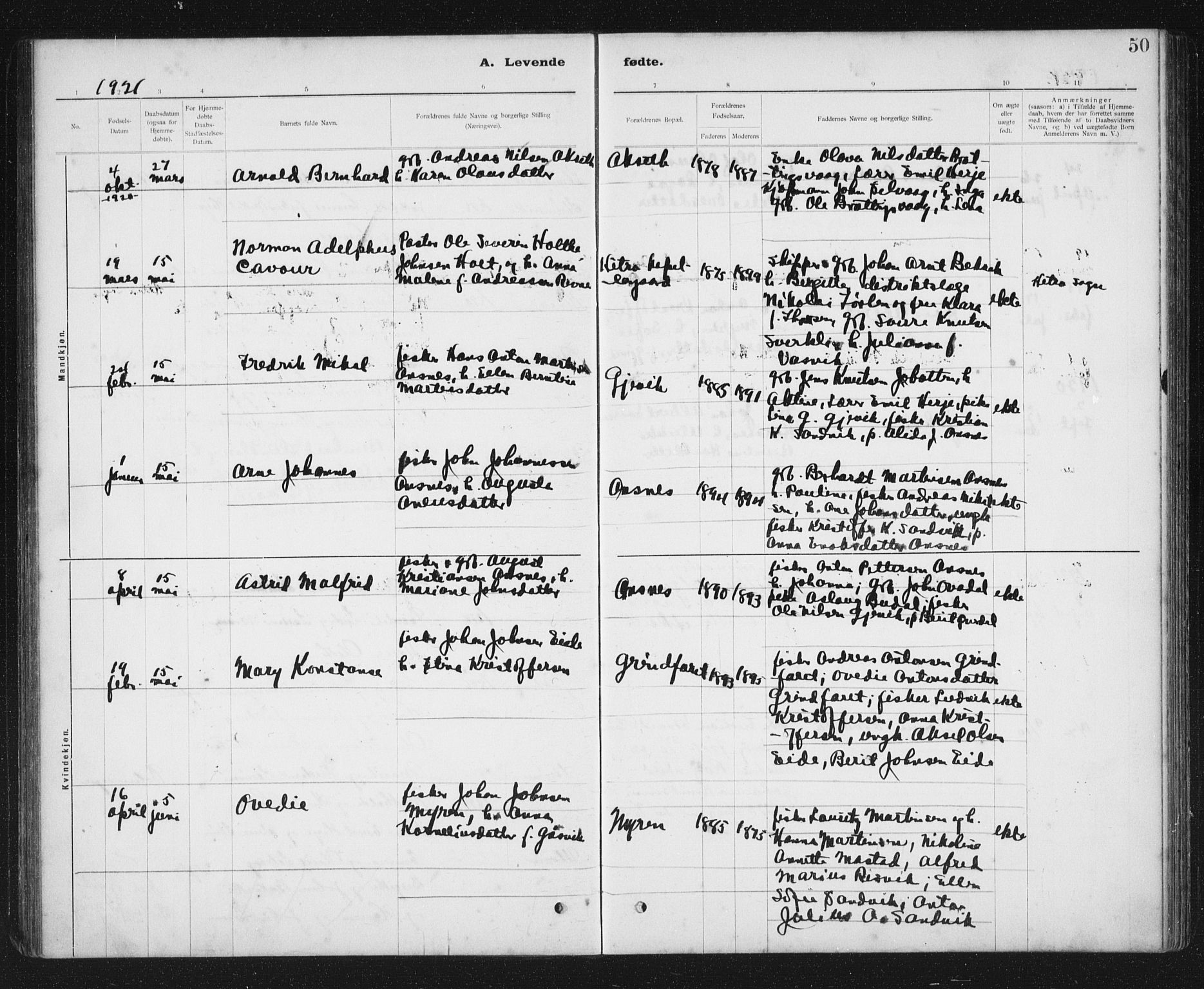 Ministerialprotokoller, klokkerbøker og fødselsregistre - Sør-Trøndelag, SAT/A-1456/637/L0563: Klokkerbok nr. 637C04, 1899-1940, s. 50