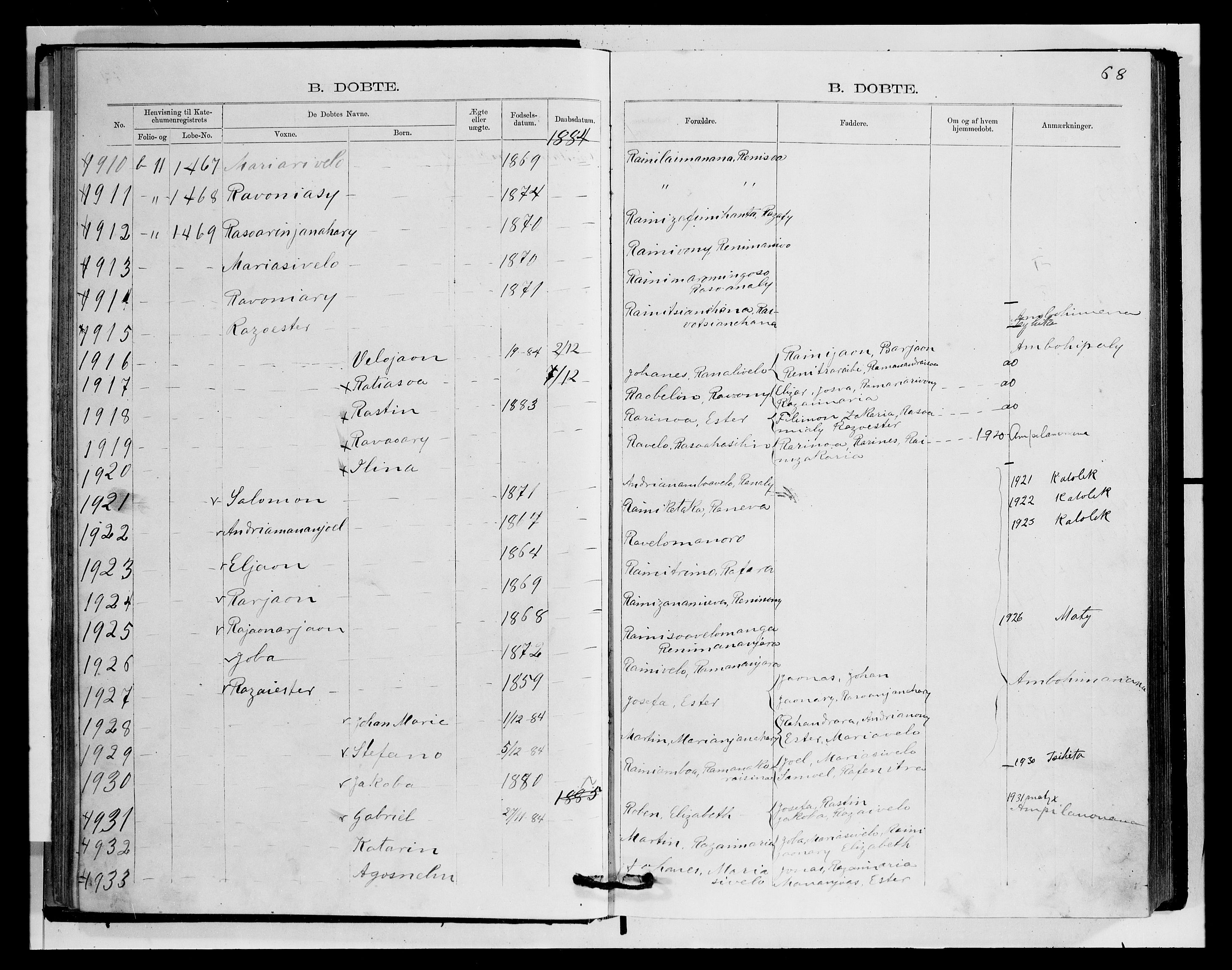 Archives FLM/NMS, Madagaskar, VID/MA-A-1163/D/Db/L0270: Ministerialbok nr. 2, 1883-1886, s. 68