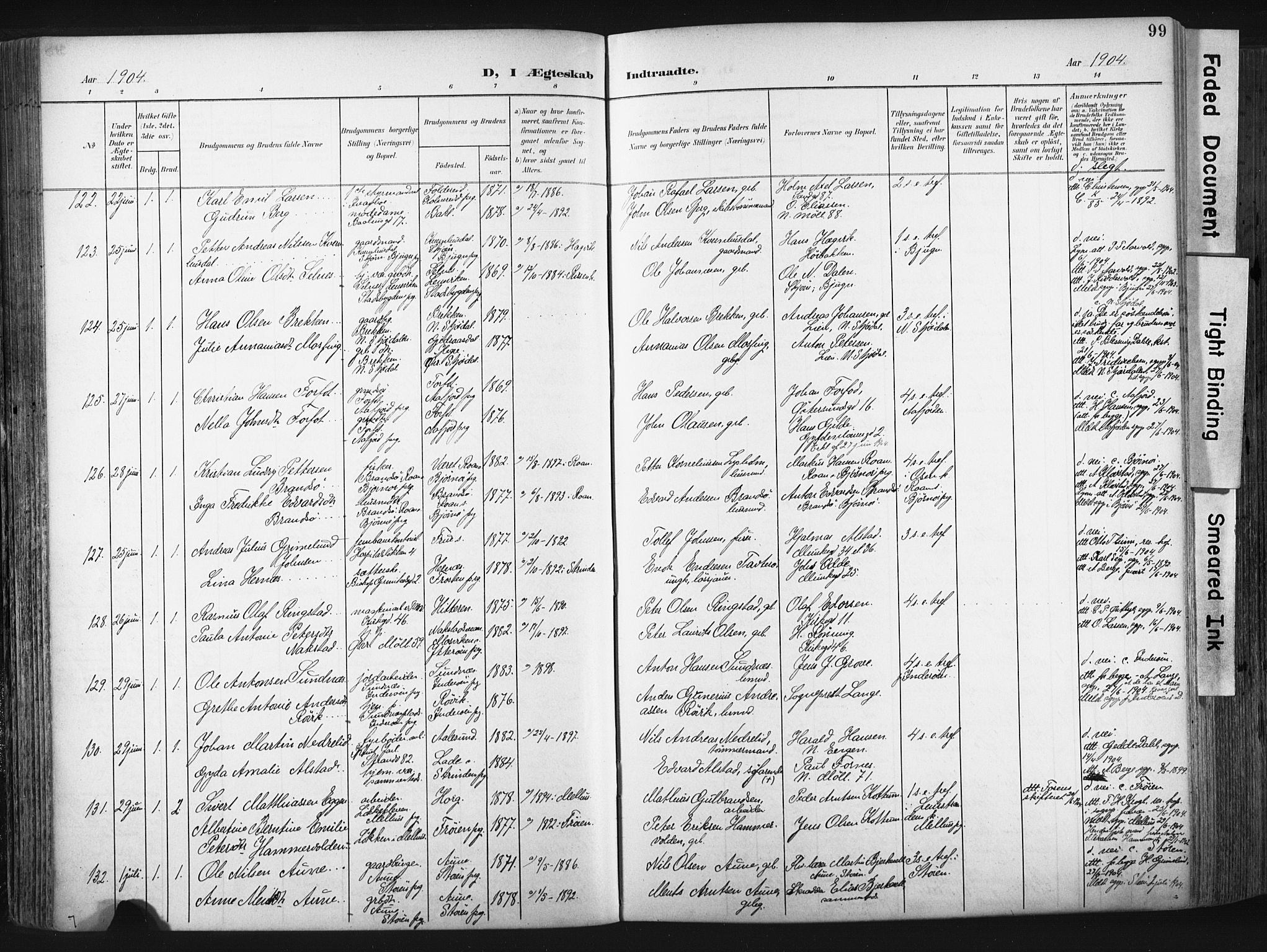 Ministerialprotokoller, klokkerbøker og fødselsregistre - Sør-Trøndelag, SAT/A-1456/604/L0201: Ministerialbok nr. 604A21, 1901-1911, s. 99