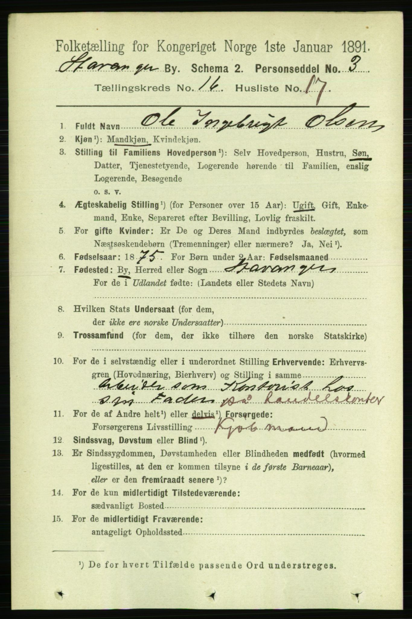 RA, Folketelling 1891 for 1103 Stavanger kjøpstad, 1891, s. 19046