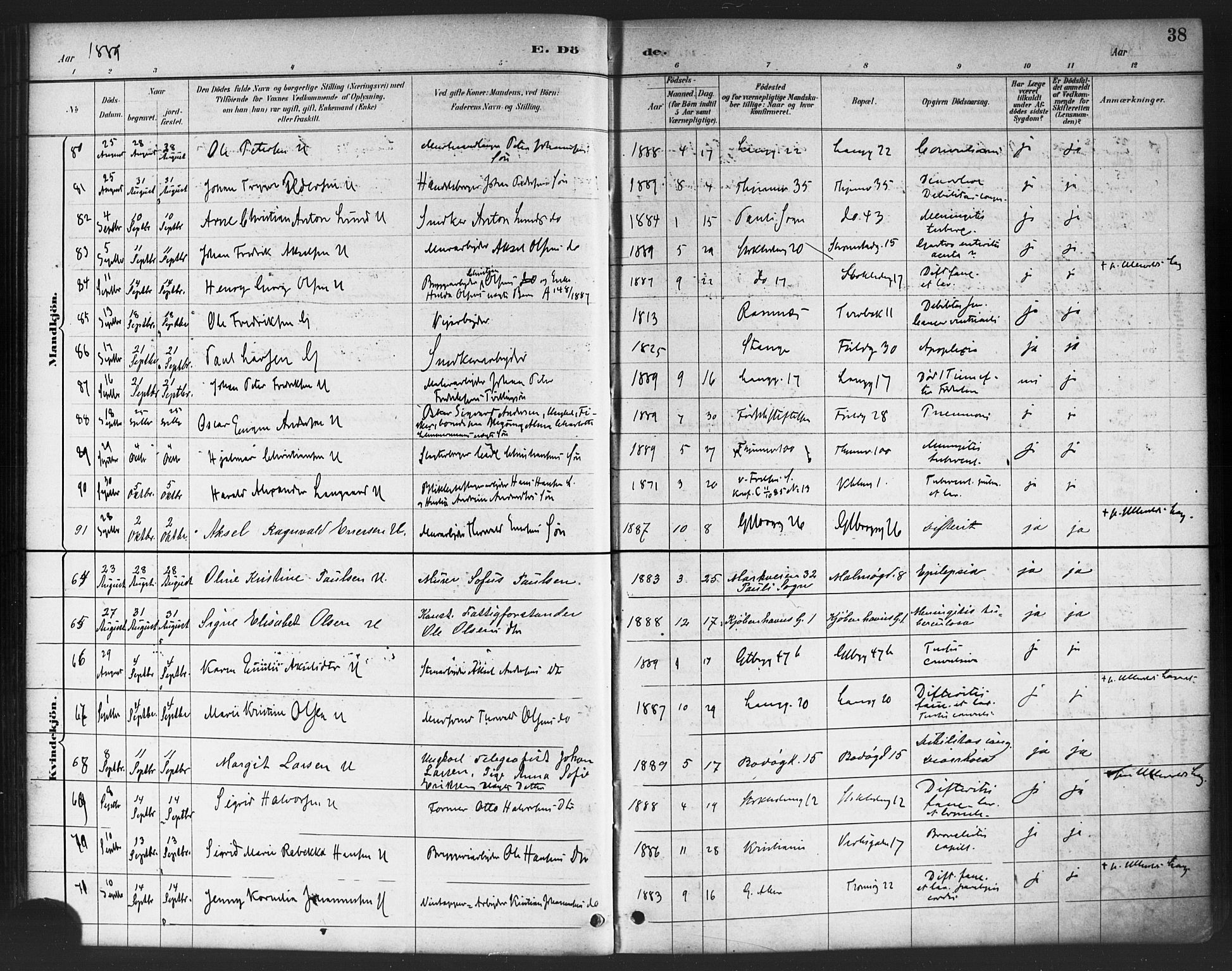 Petrus prestekontor Kirkebøker, AV/SAO-A-10872/F/Fa/L0003: Ministerialbok nr. 3, 1885-1903, s. 38