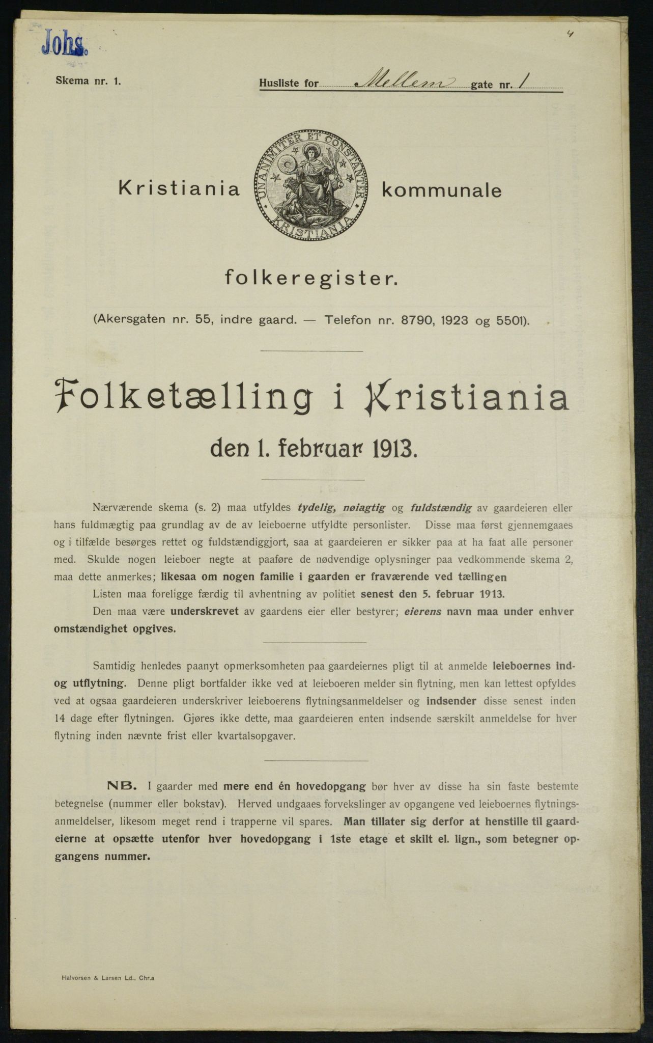 OBA, Kommunal folketelling 1.2.1913 for Kristiania, 1913, s. 64954