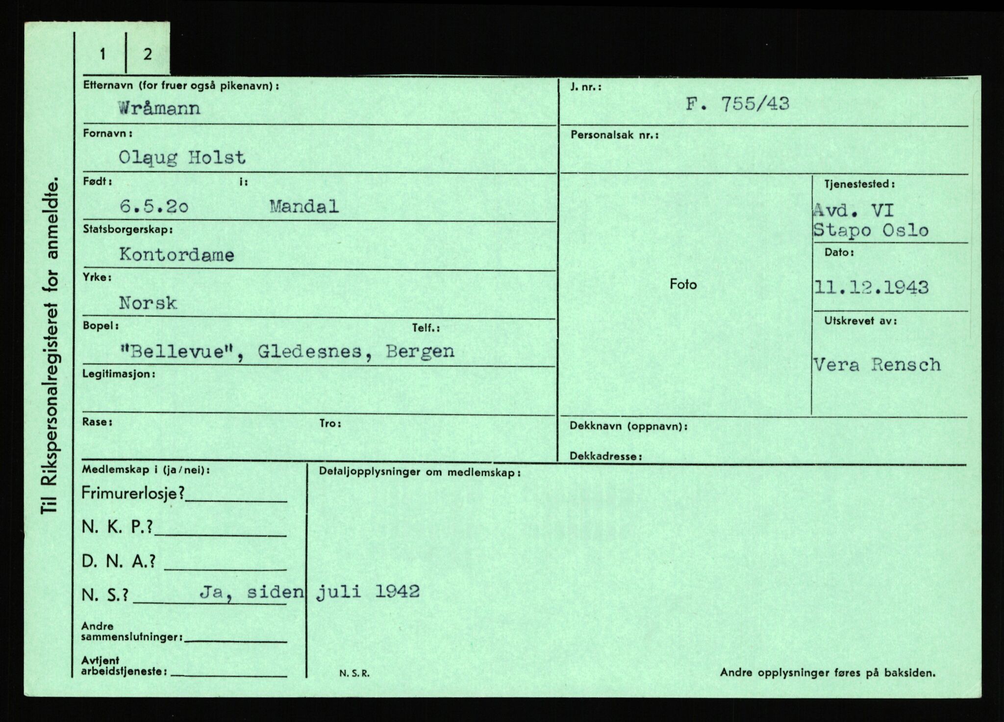 Statspolitiet - Hovedkontoret / Osloavdelingen, AV/RA-S-1329/C/Ca/L0016: Uberg - Øystese, 1943-1945, s. 3168