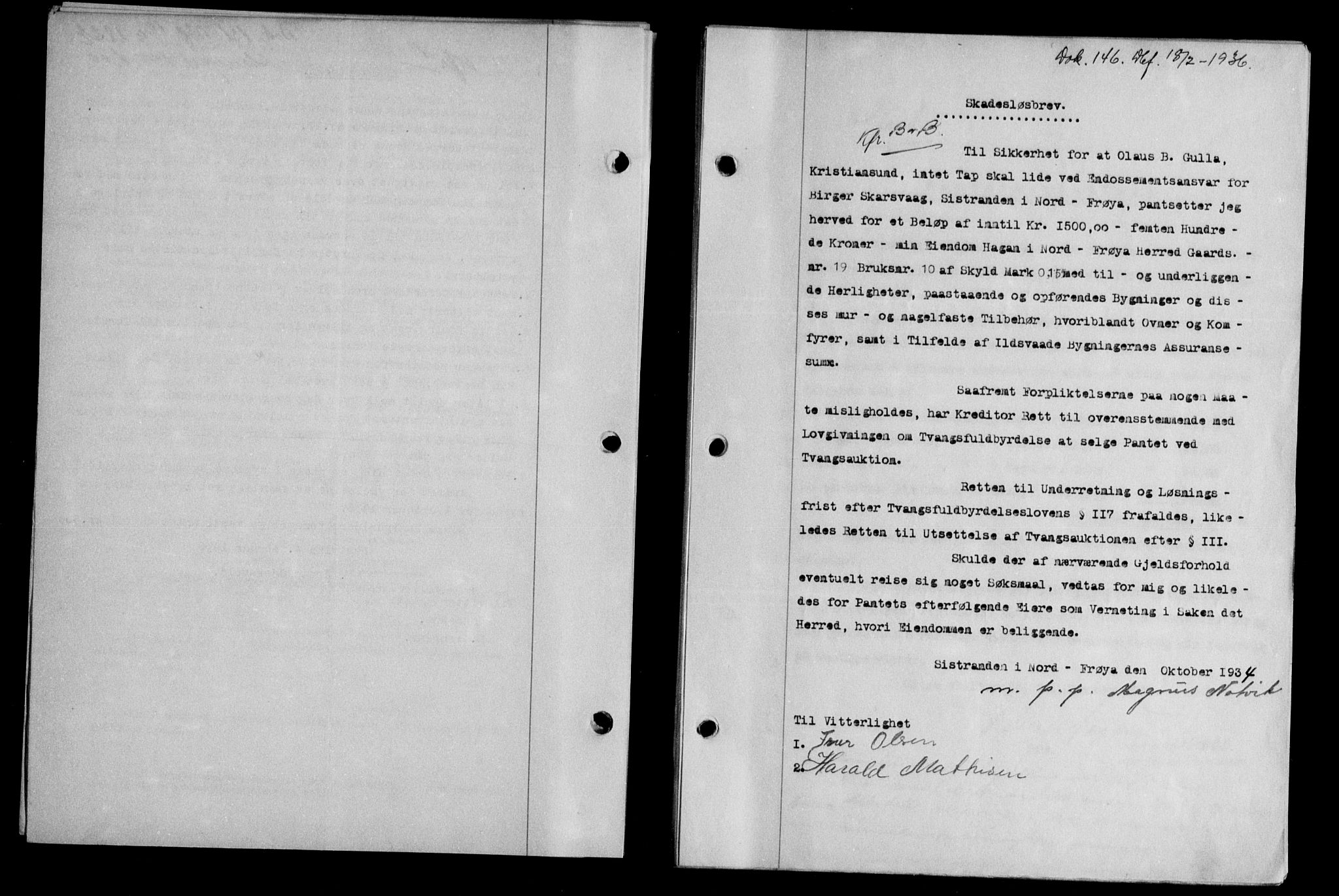 Hitra sorenskriveri, AV/SAT-A-0018/2/2C/2Ca/L0028: Pantebok nr. B-1, 1936-1939, Dagboknr: 146/1936