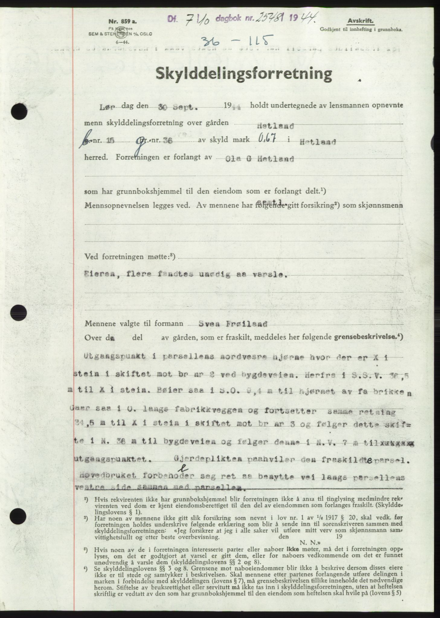 Jæren sorenskriveri, SAST/A-100310/03/G/Gba/L0087: Pantebok, 1944-1945, Dagboknr: 2548/1944