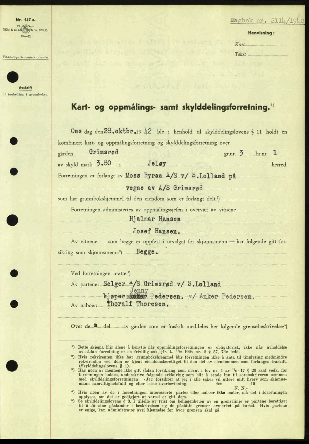 Moss sorenskriveri, SAO/A-10168: Pantebok nr. A10, 1942-1943, Dagboknr: 2114/1942