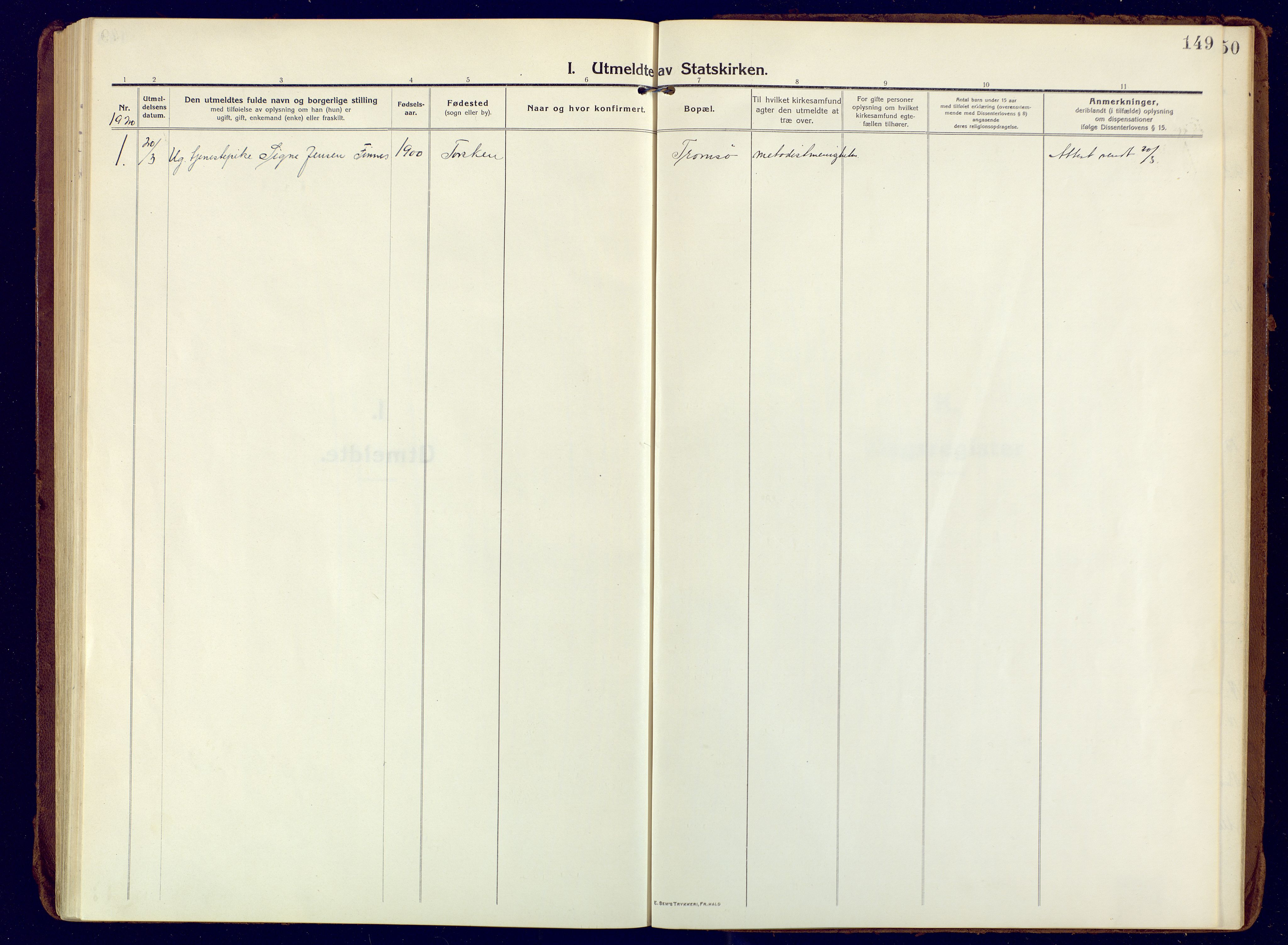 Berg sokneprestkontor, AV/SATØ-S-1318/G/Ga/Gaa/L0010kirke: Ministerialbok nr. 10, 1916-1928, s. 149