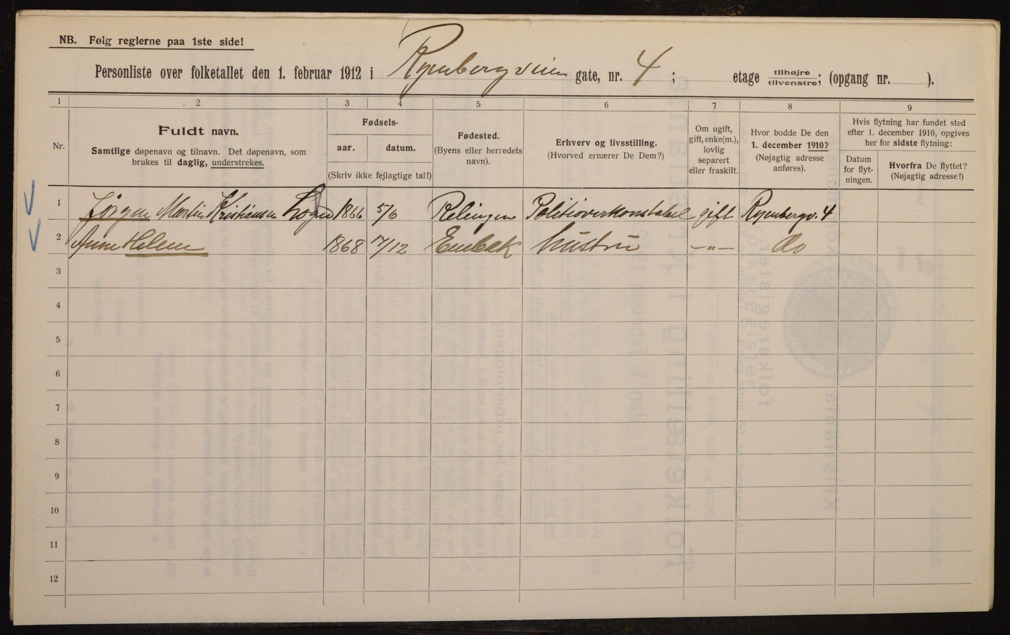 OBA, Kommunal folketelling 1.2.1912 for Kristiania, 1912, s. 85859