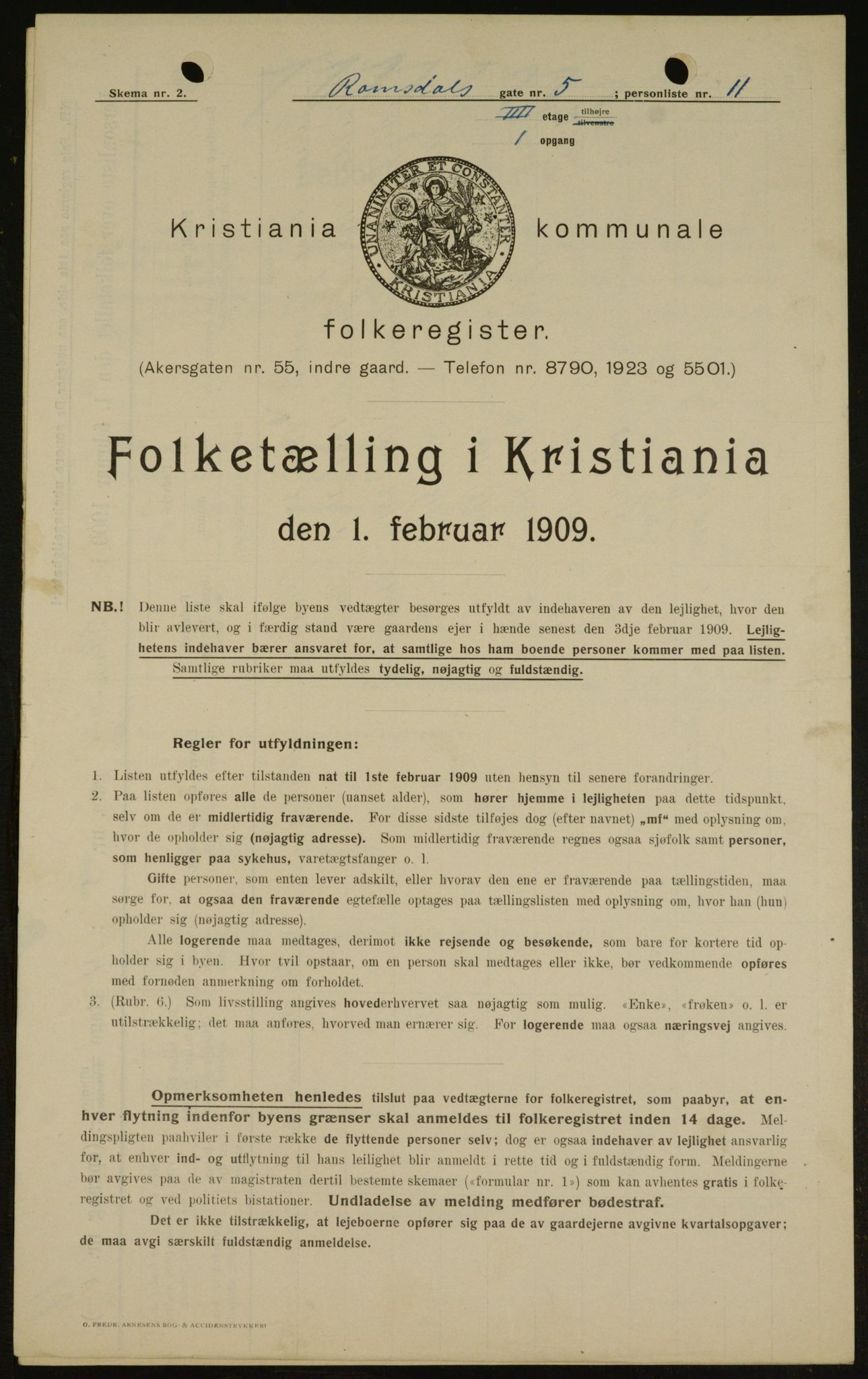 OBA, Kommunal folketelling 1.2.1909 for Kristiania kjøpstad, 1909, s. 75477