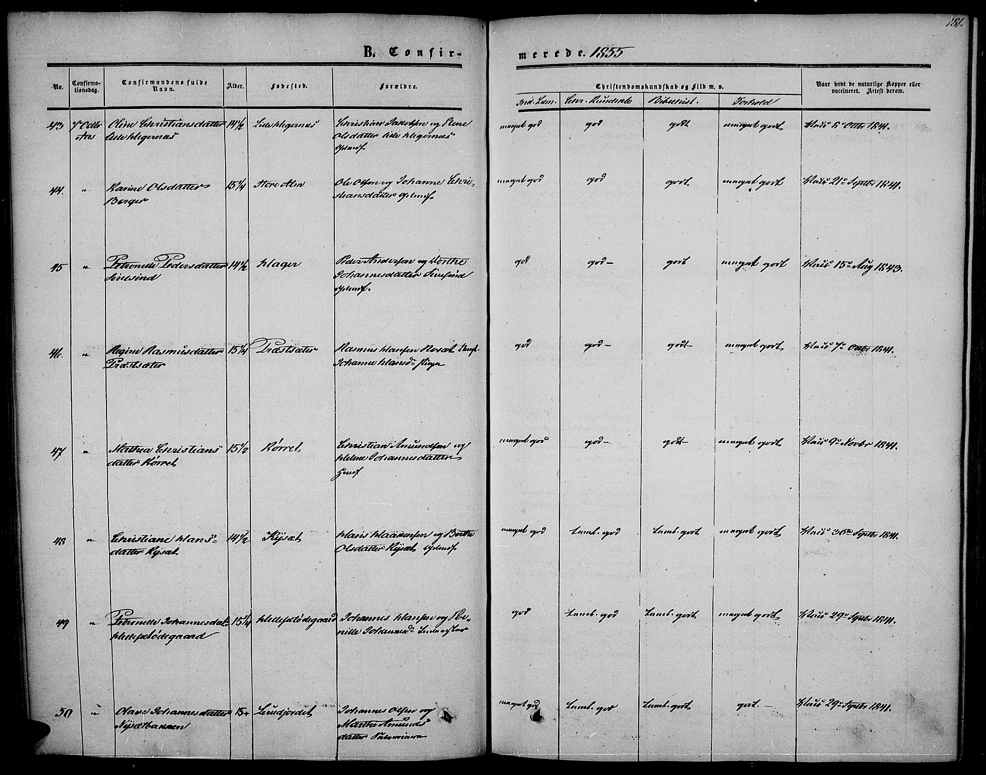 Vestre Toten prestekontor, SAH/PREST-108/H/Ha/Haa/L0005: Ministerialbok nr. 5, 1850-1855, s. 181