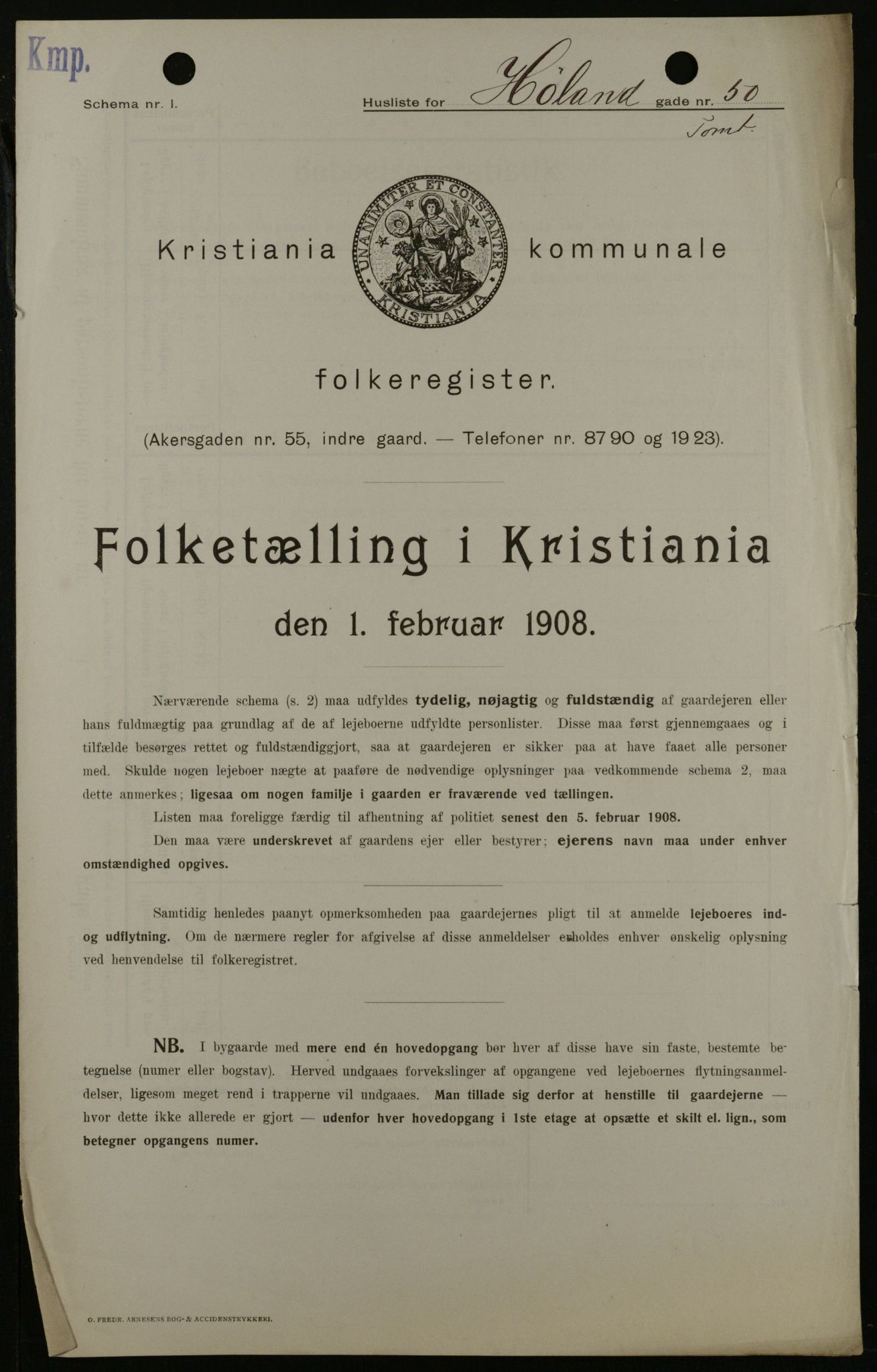 OBA, Kommunal folketelling 1.2.1908 for Kristiania kjøpstad, 1908, s. 38378