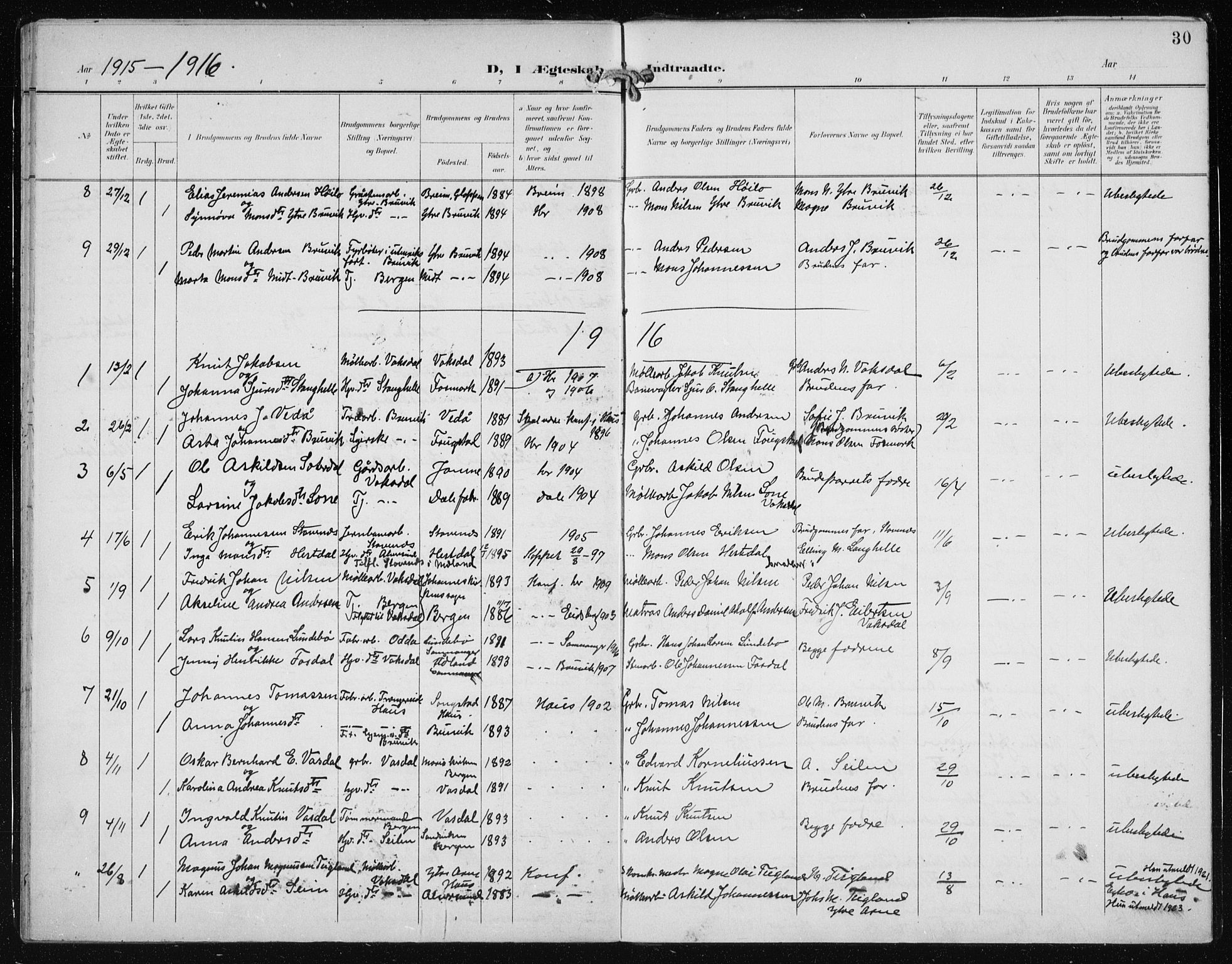 Bruvik Sokneprestembete, AV/SAB-A-74701/H/Haa: Ministerialbok nr. B  3, 1898-1919, s. 30