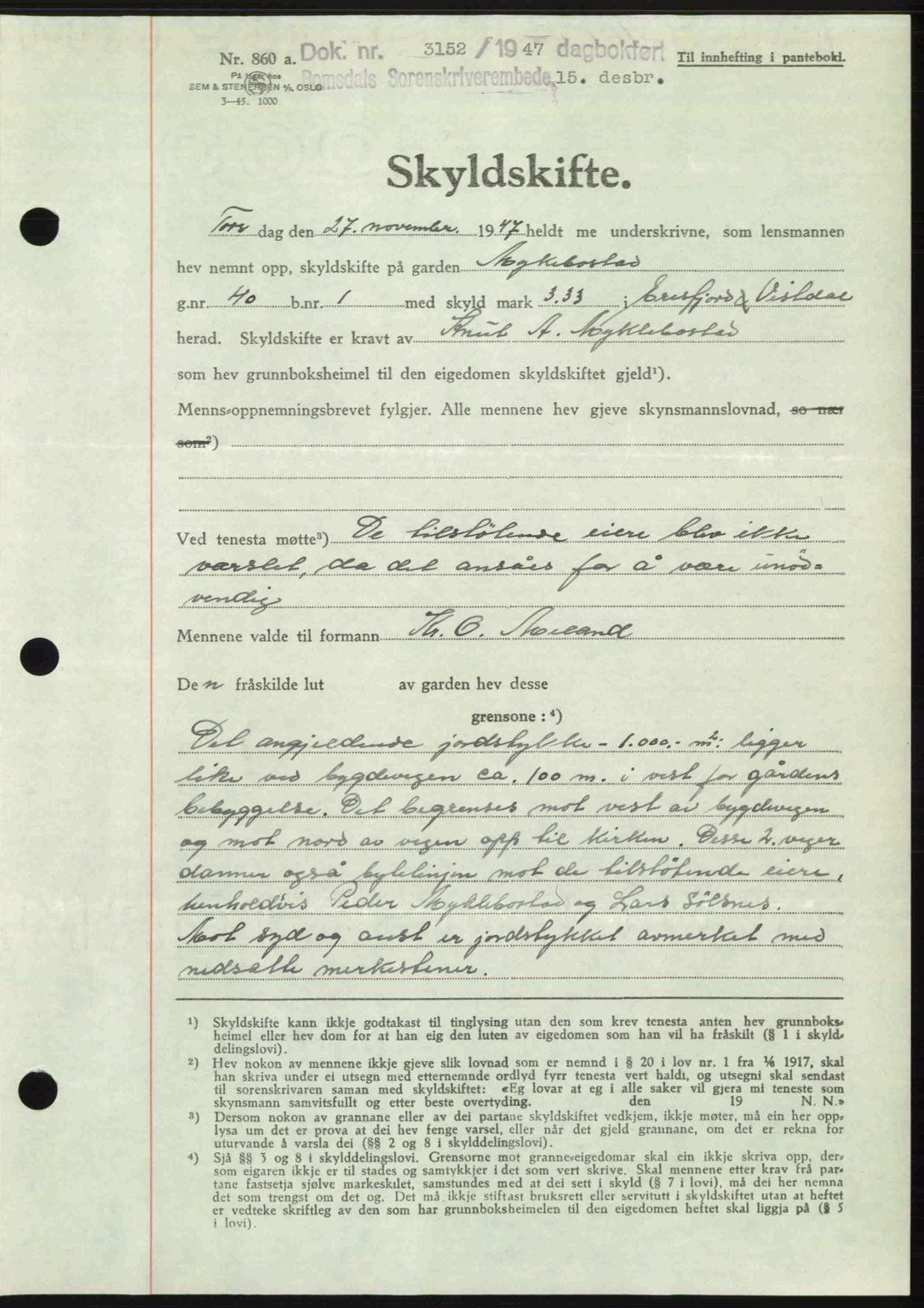 Romsdal sorenskriveri, AV/SAT-A-4149/1/2/2C: Pantebok nr. A24, 1947-1947, Dagboknr: 3152/1947