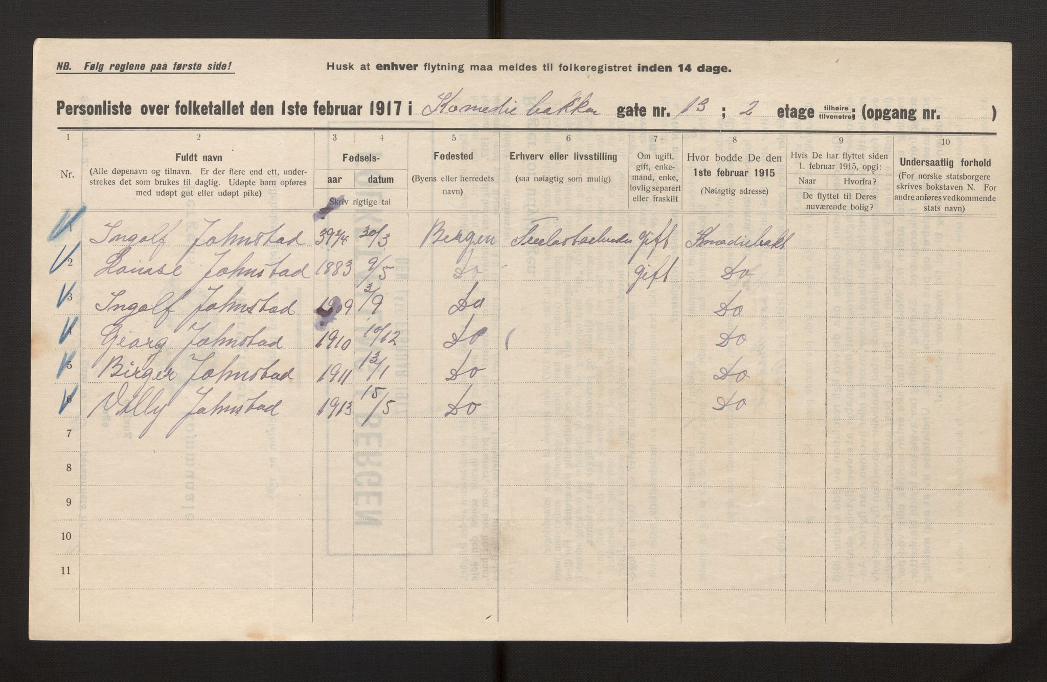 SAB, Kommunal folketelling 1917 for Bergen kjøpstad, 1917, s. 18996