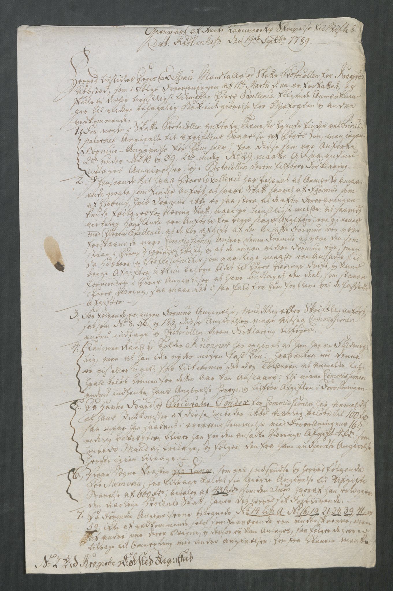 Rentekammeret inntil 1814, Reviderte regnskaper, Mindre regnskaper, RA/EA-4068/Rf/Rfe/L0020: Kongsberg, Kragerø, Larvik, 1789, s. 183