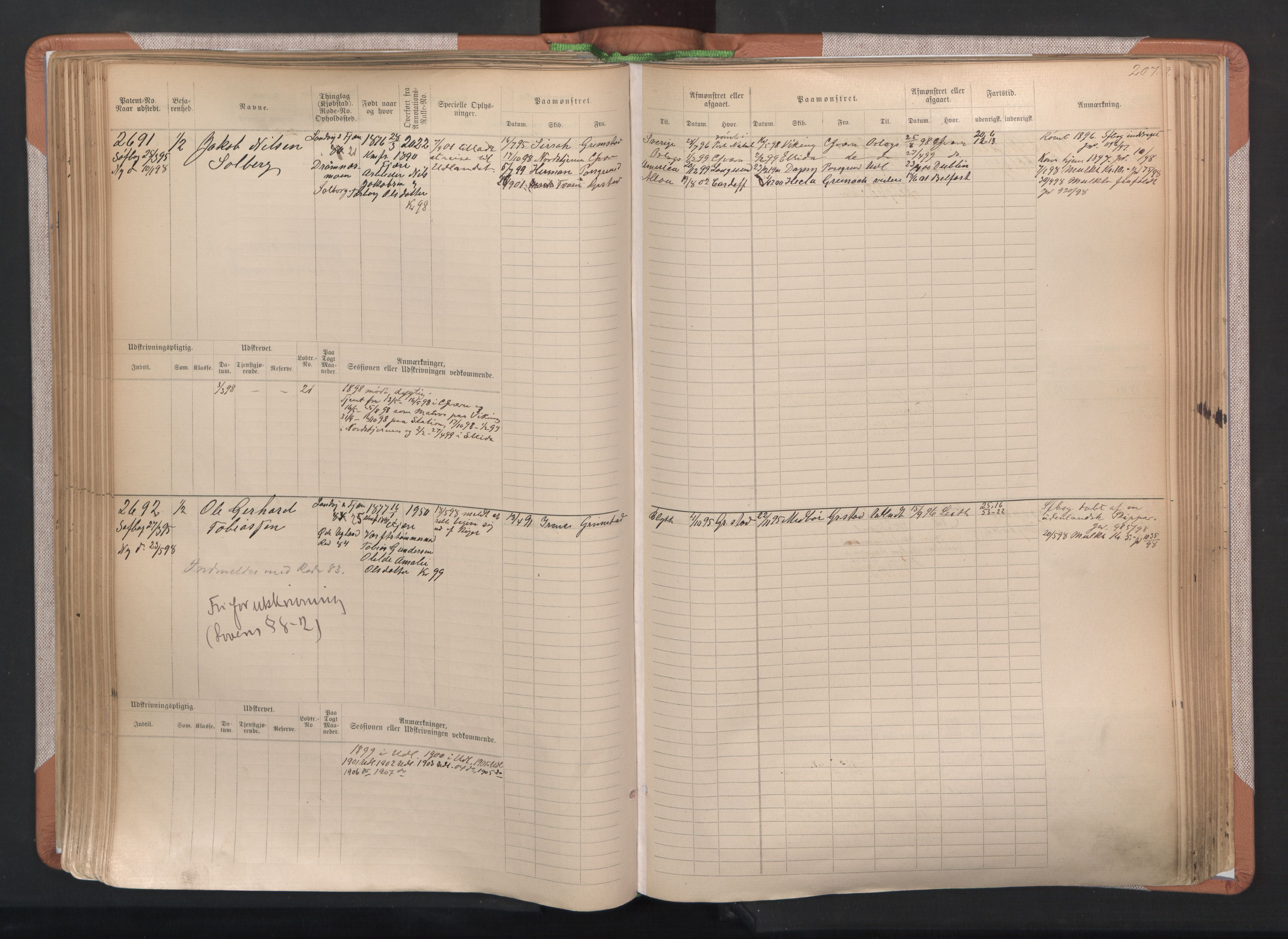 Grimstad mønstringskrets, AV/SAK-2031-0013/F/Fb/L0004: Hovedrulle A nr 2277-3042, F-7, 1889-1940, s. 215