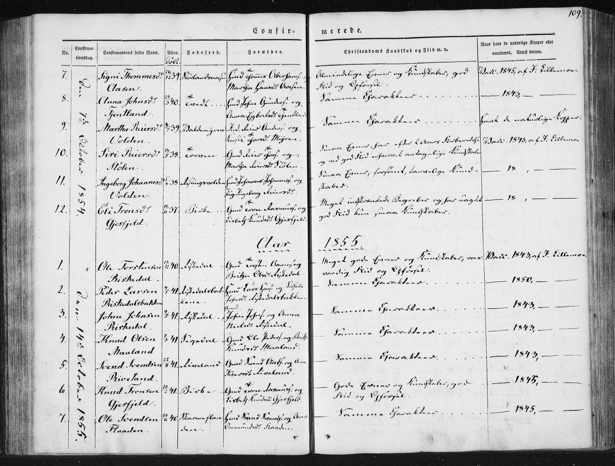 Hjelmeland sokneprestkontor, AV/SAST-A-101843/01/IV/L0008: Ministerialbok nr. A 8, 1842-1861, s. 109
