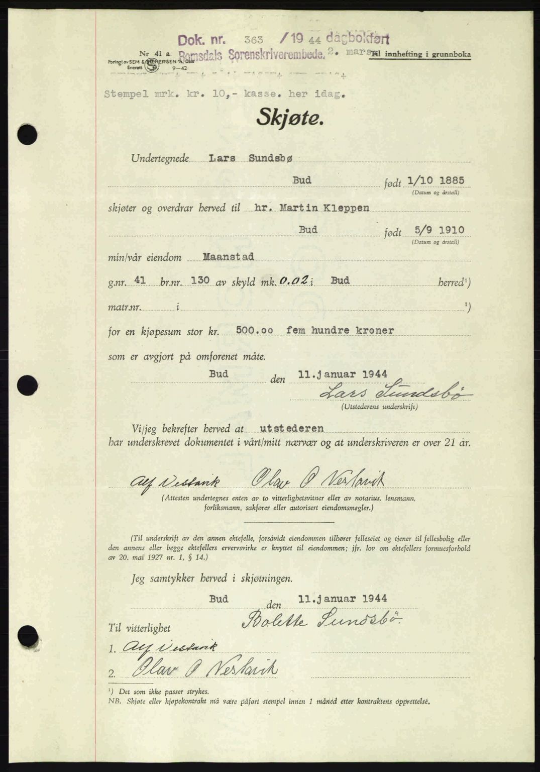 Romsdal sorenskriveri, AV/SAT-A-4149/1/2/2C: Pantebok nr. A16, 1944-1944, Dagboknr: 363/1944