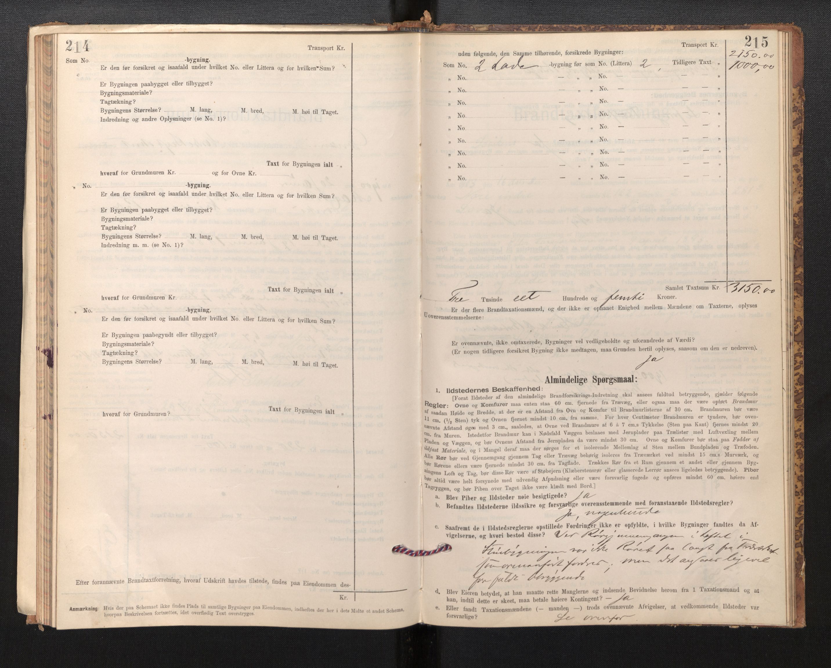 Lensmannen i Davik, SAB/A-26801/0012/L0004: Branntakstprotokoll, skjematakst, 1894-1915, s. 214-215