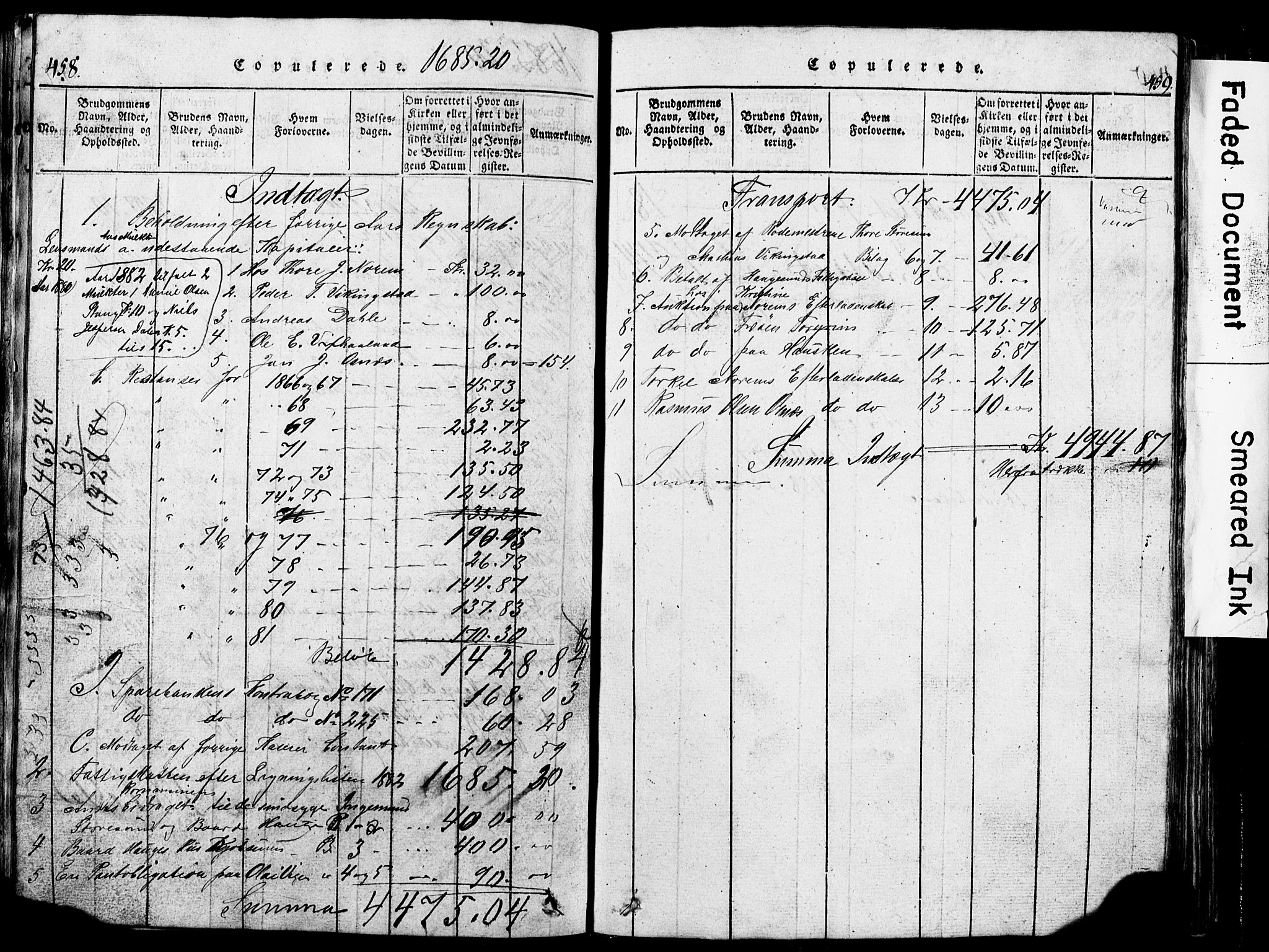 Torvastad sokneprestkontor, AV/SAST-A -101857/H/Ha/Hab/L0002: Klokkerbok nr. B 2, 1817-1834, s. 458-459