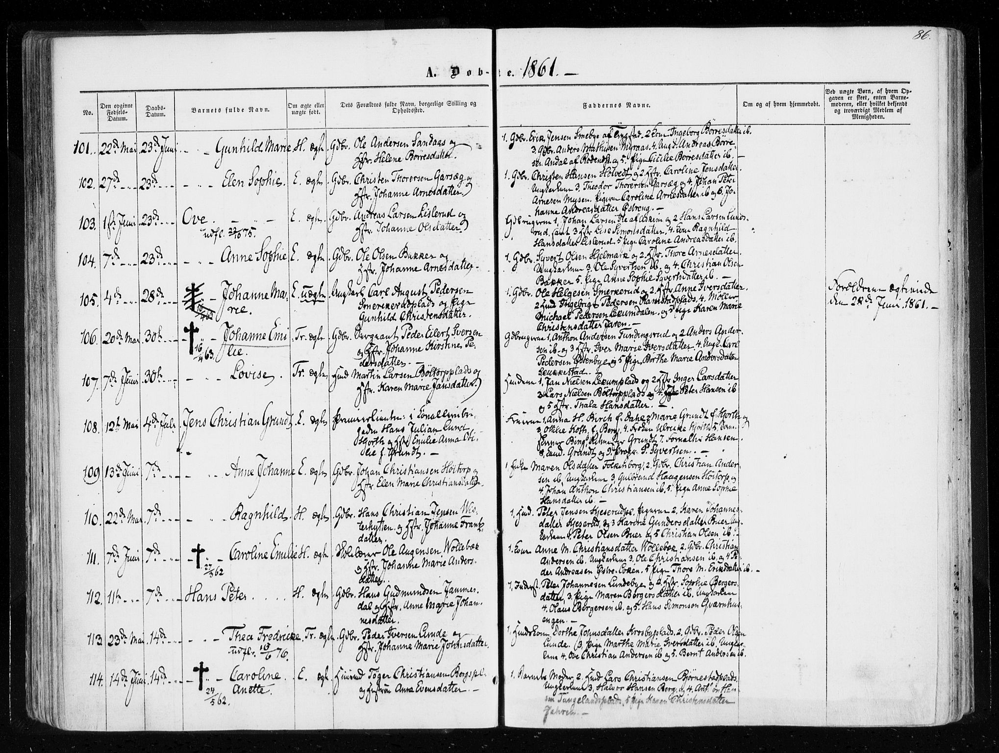 Eidsberg prestekontor Kirkebøker, AV/SAO-A-10905/F/Fa/L0010.a: Ministerialbok nr. I 10A, 1857-1866, s. 86