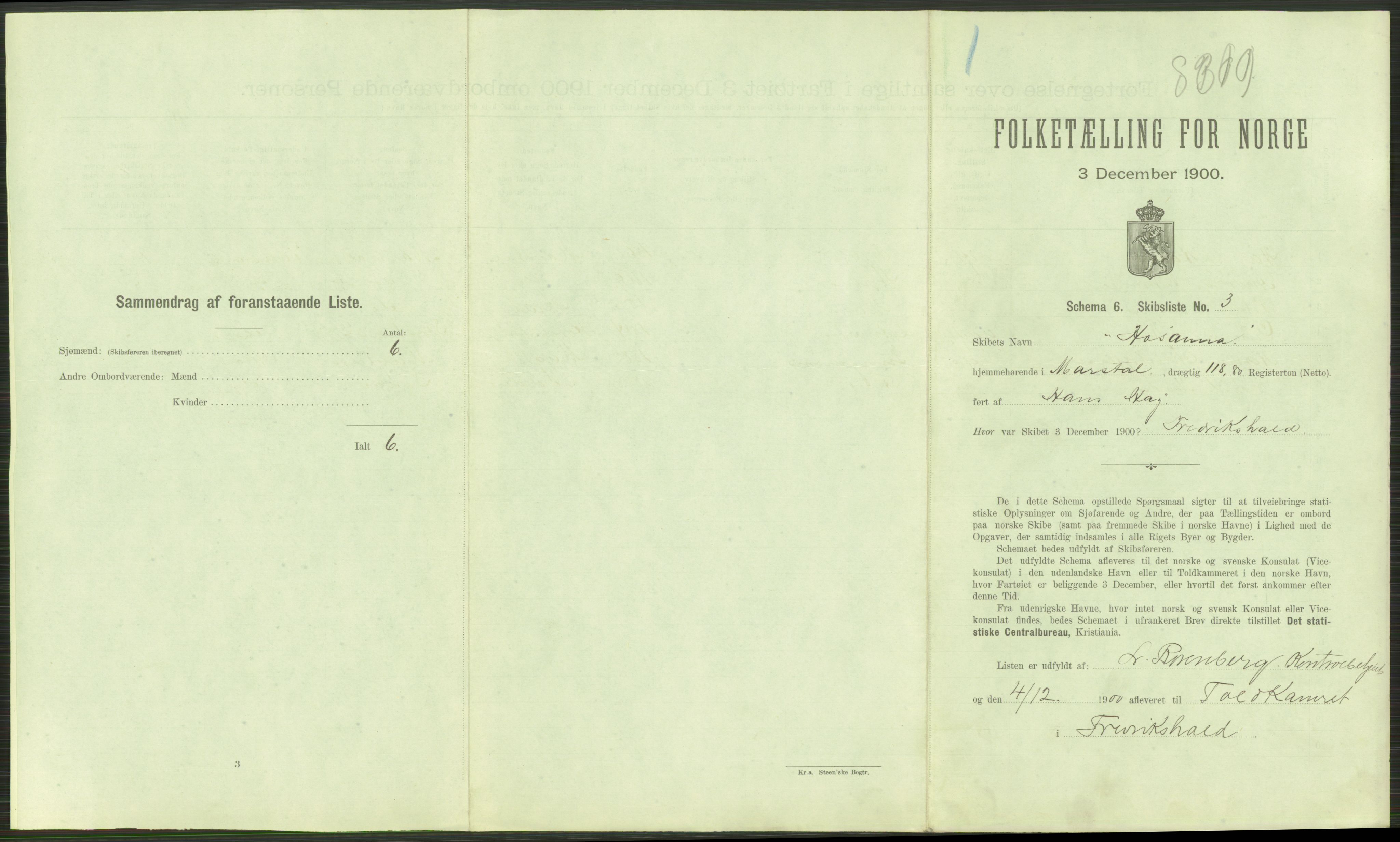 RA, Folketelling 1900 - skipslister med personlister for skip i norske havner, utenlandske havner og til havs, 1900, s. 7