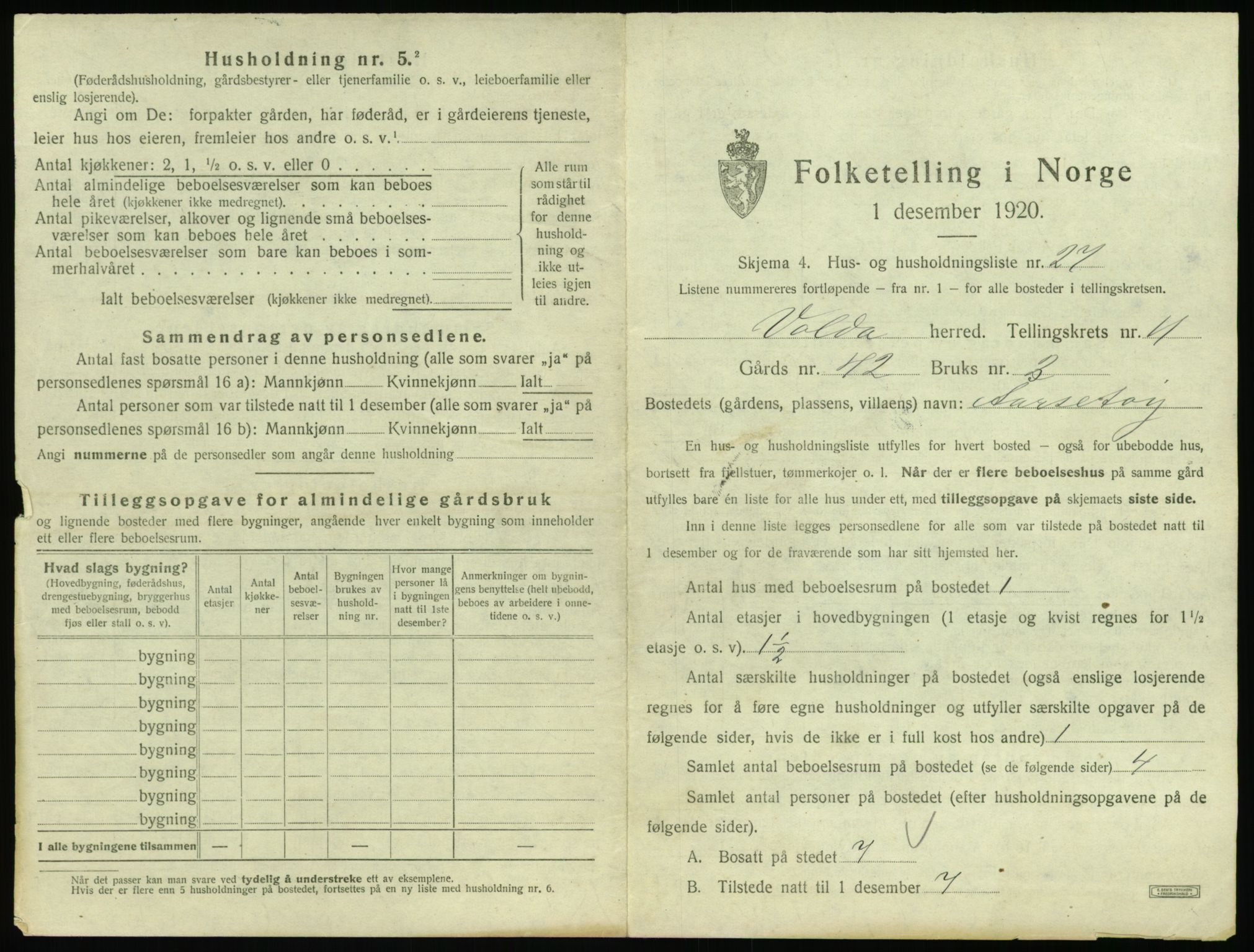 SAT, Folketelling 1920 for 1519 Volda herred, 1920, s. 1034