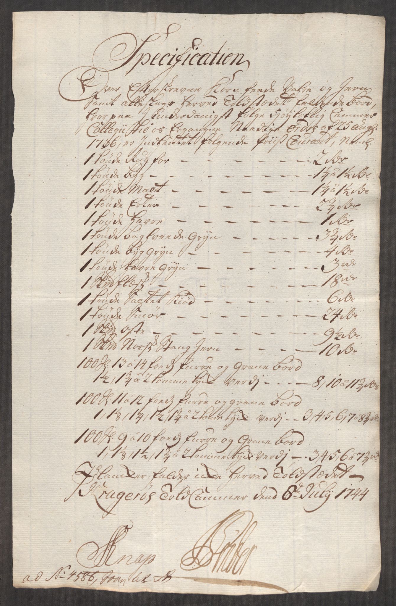 Rentekammeret inntil 1814, Realistisk ordnet avdeling, RA/EA-4070/Oe/L0002: [Ø1]: Priskuranter, 1740-1744, s. 949