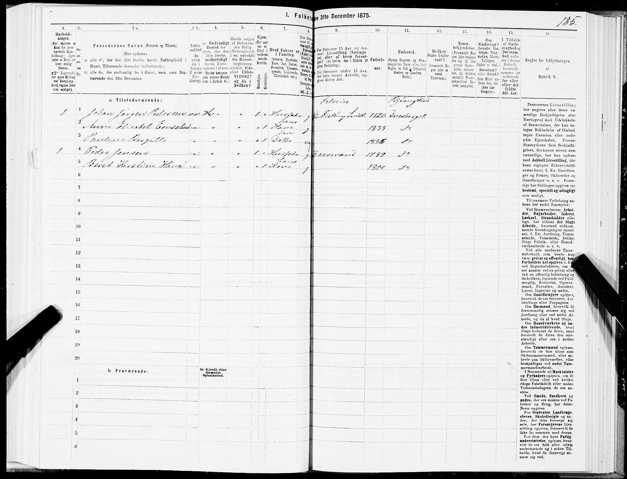 SAT, Folketelling 1875 for 1872P Dverberg prestegjeld, 1875, s. 1135