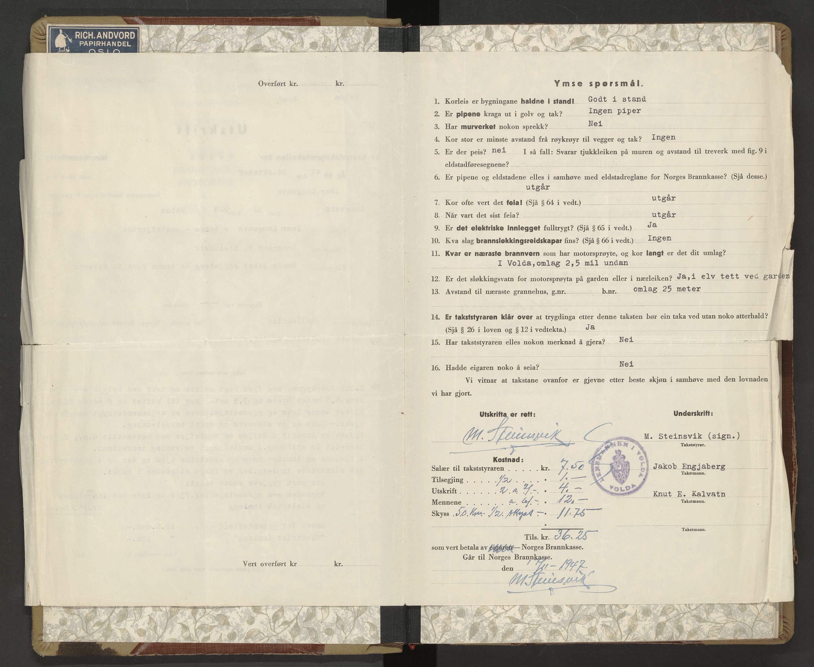 Norges Brannkasse Volda, AV/SAT-A-5488/F/Fa/L0006: Branntakstprotokoll, 1953-1955