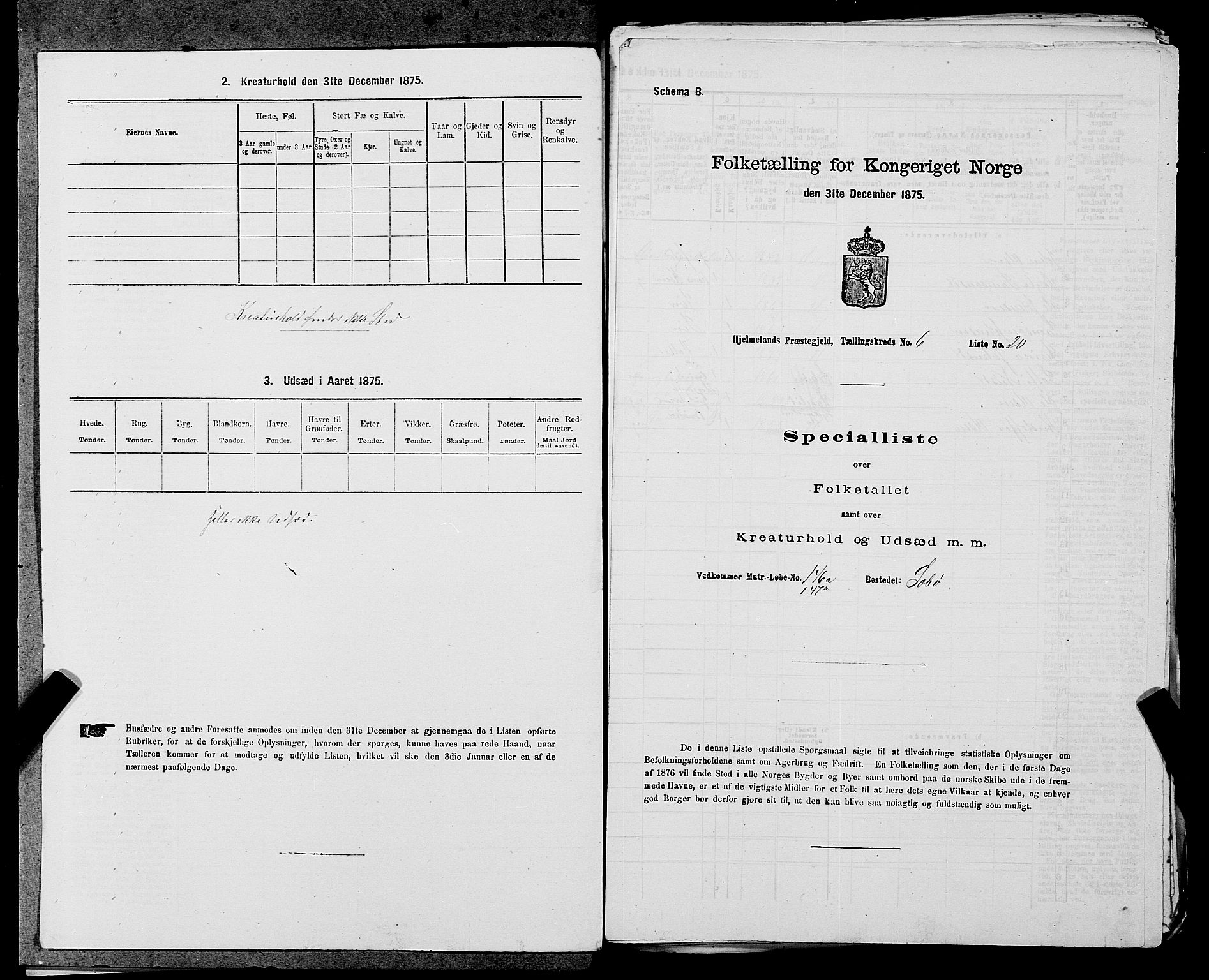 SAST, Folketelling 1875 for 1133P Hjelmeland prestegjeld, 1875, s. 723