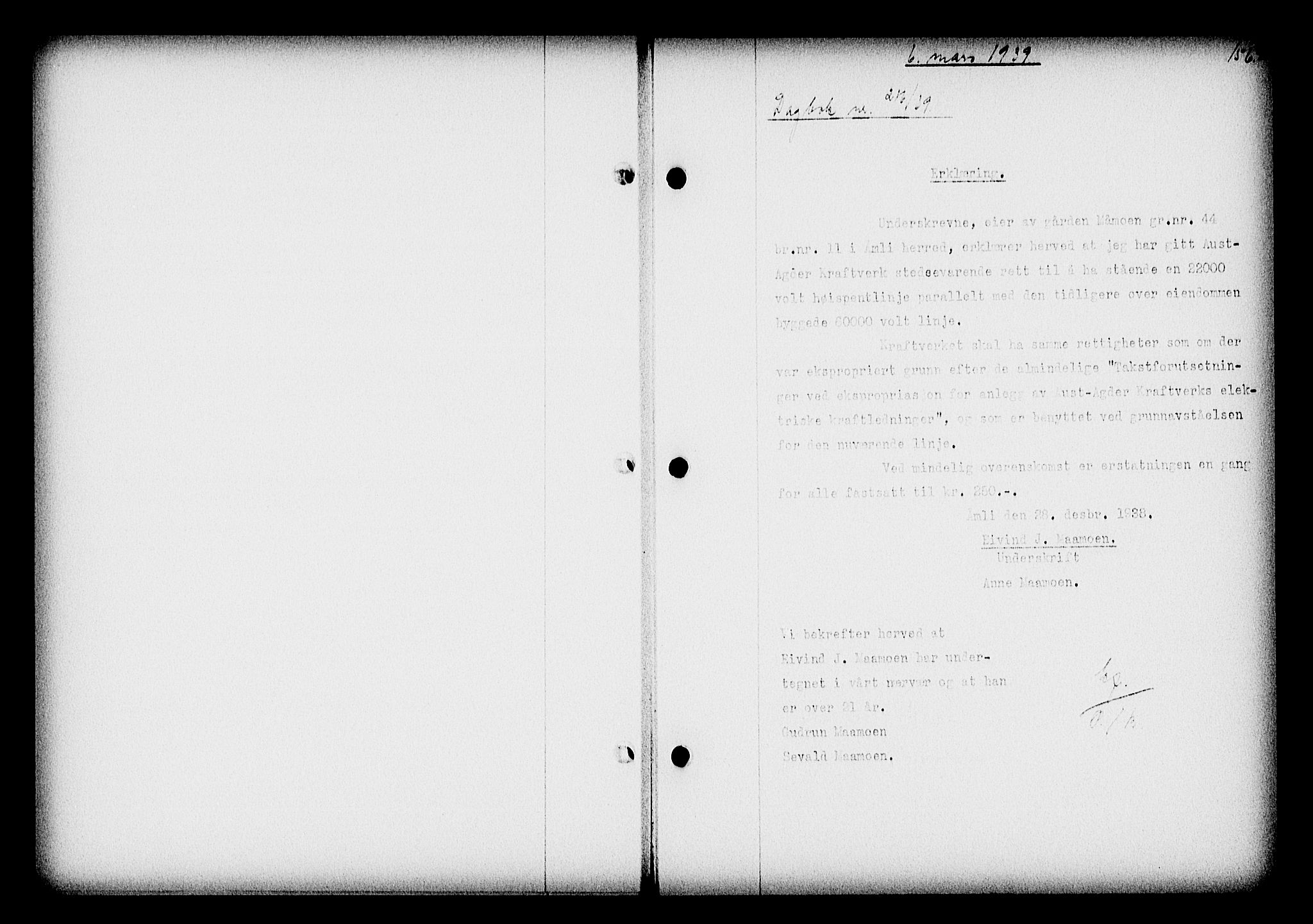 Nedenes sorenskriveri, SAK/1221-0006/G/Gb/Gba/L0046: Pantebok nr. 42, 1938-1939, Dagboknr: 217/1939