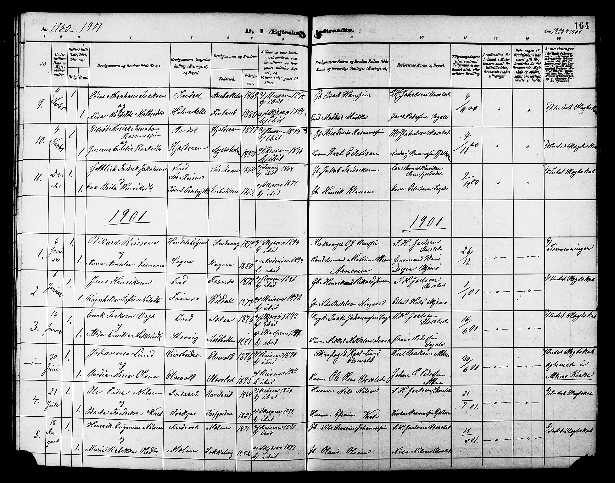 Skjervøy sokneprestkontor, AV/SATØ-S-1300/H/Ha/Hab/L0021klokker: Klokkerbok nr. 21, 1893-1910, s. 164