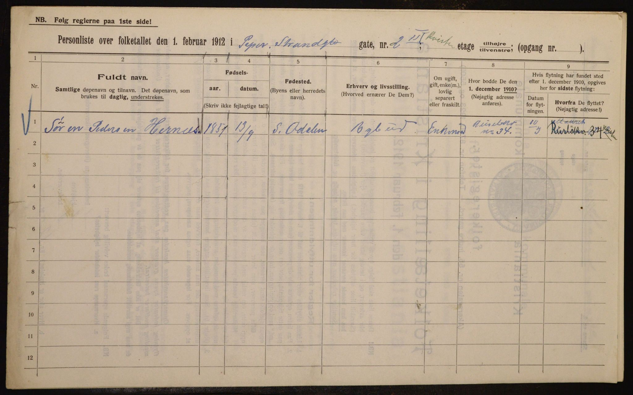 OBA, Kommunal folketelling 1.2.1912 for Kristiania, 1912, s. 103694
