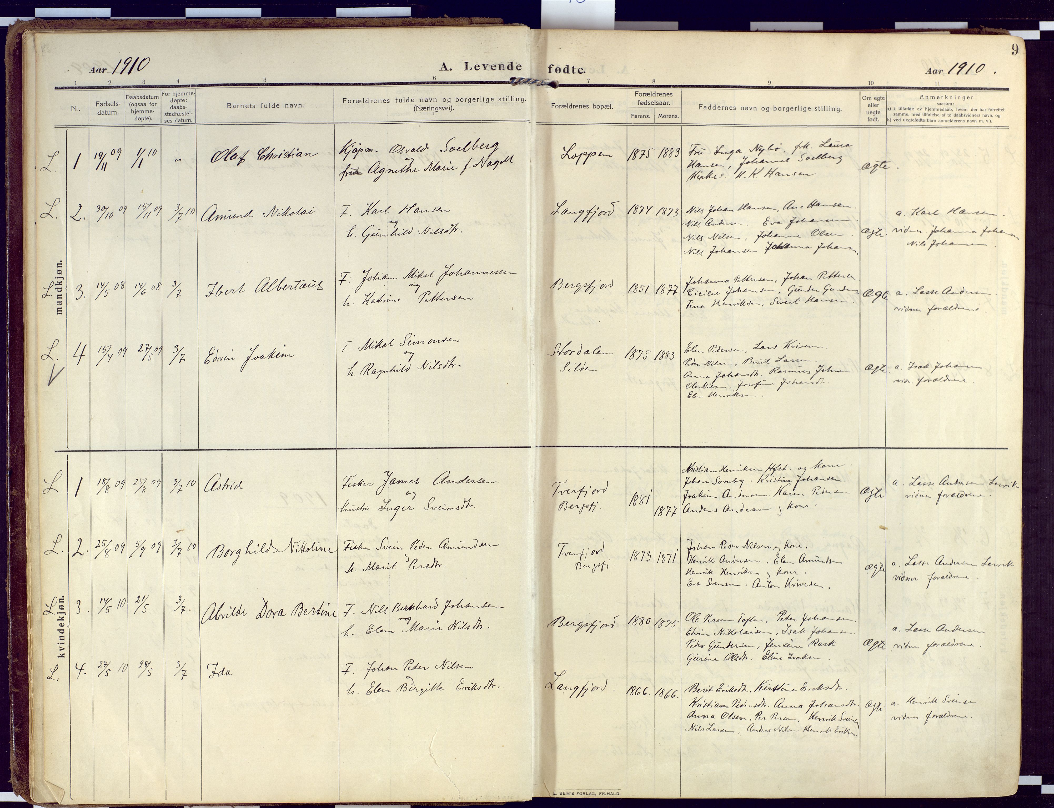 Loppa sokneprestkontor, AV/SATØ-S-1339/H/Ha/L0011kirke: Ministerialbok nr. 11, 1909-1919, s. 9
