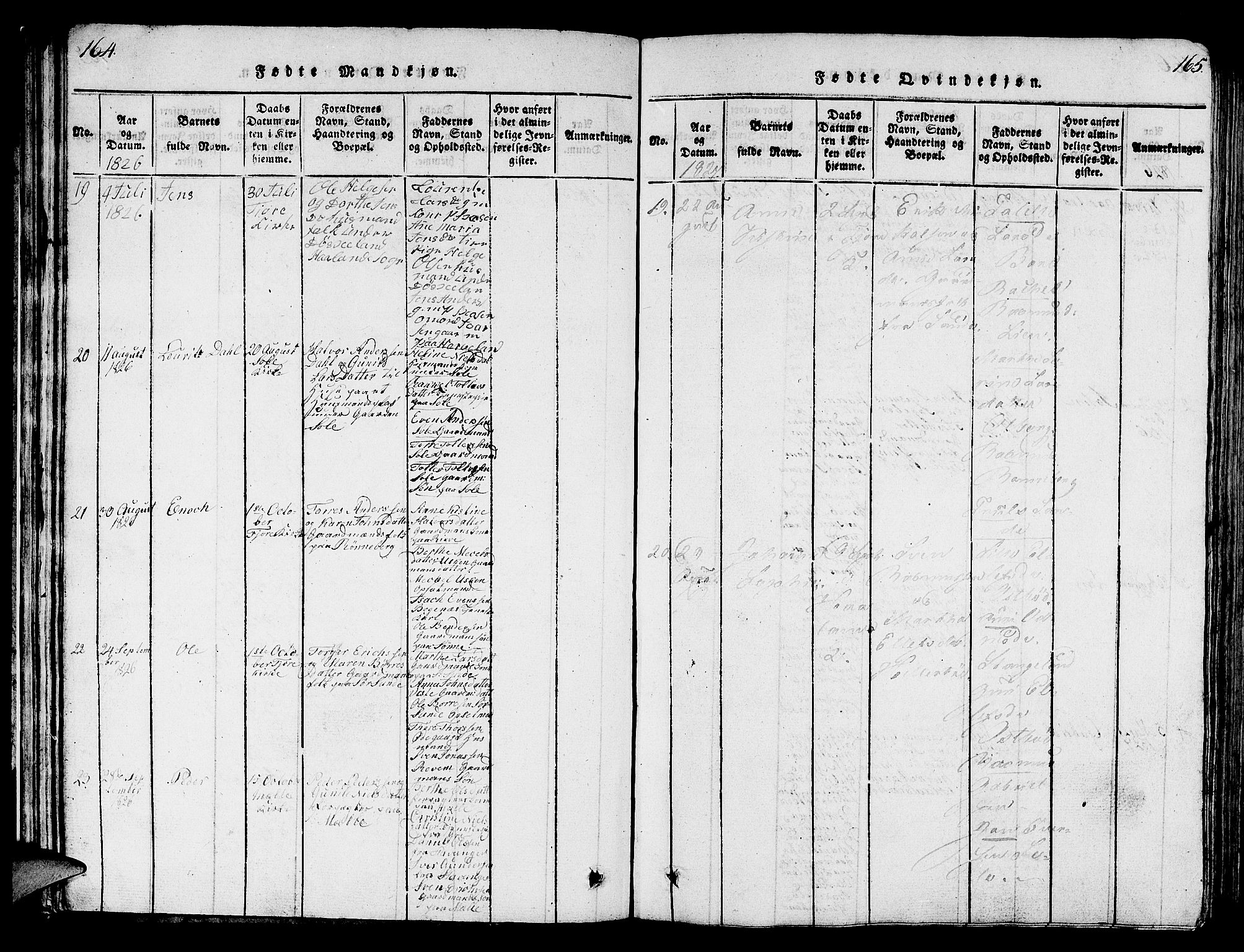 Håland sokneprestkontor, AV/SAST-A-101802/001/30BB/L0001: Klokkerbok nr. B 1, 1815-1845, s. 164-165
