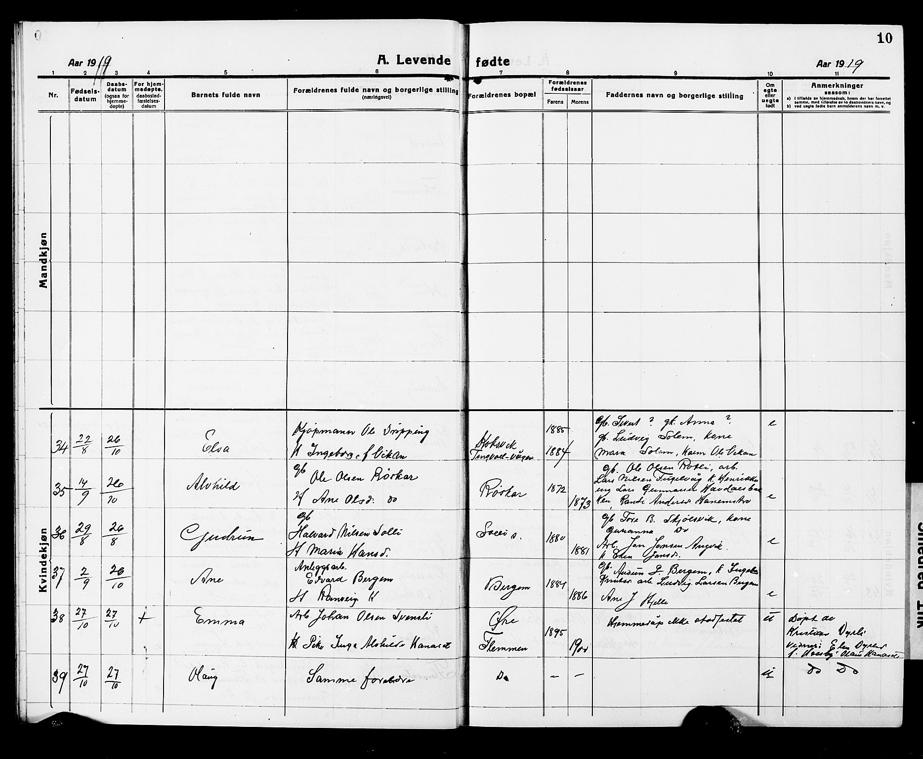 Ministerialprotokoller, klokkerbøker og fødselsregistre - Møre og Romsdal, AV/SAT-A-1454/586/L0994: Klokkerbok nr. 586C05, 1919-1927, s. 10