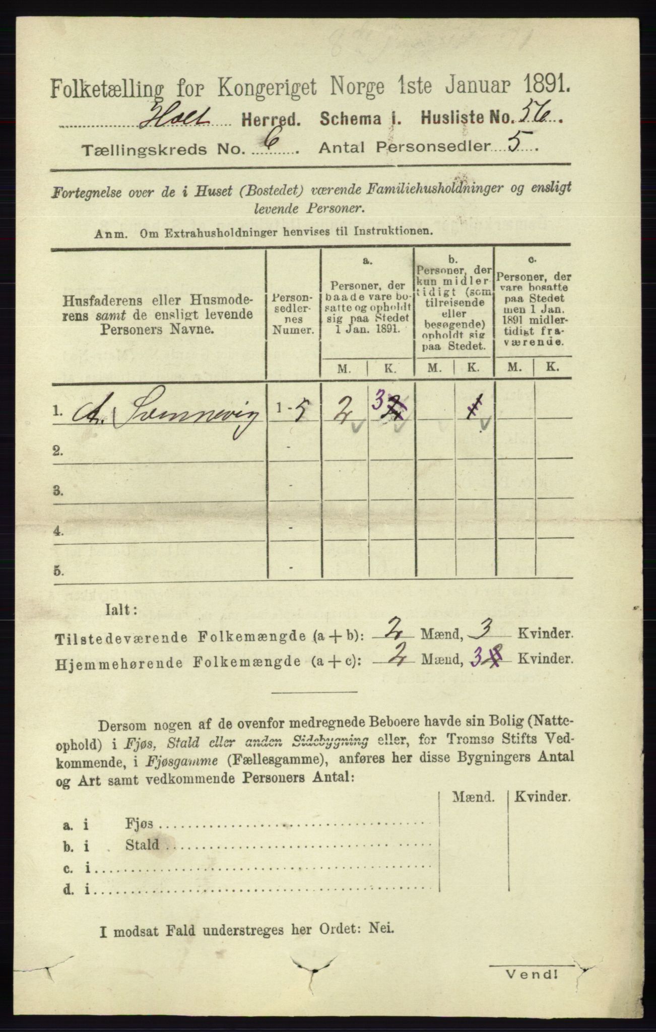 RA, Folketelling 1891 for 0914 Holt herred, 1891, s. 2993