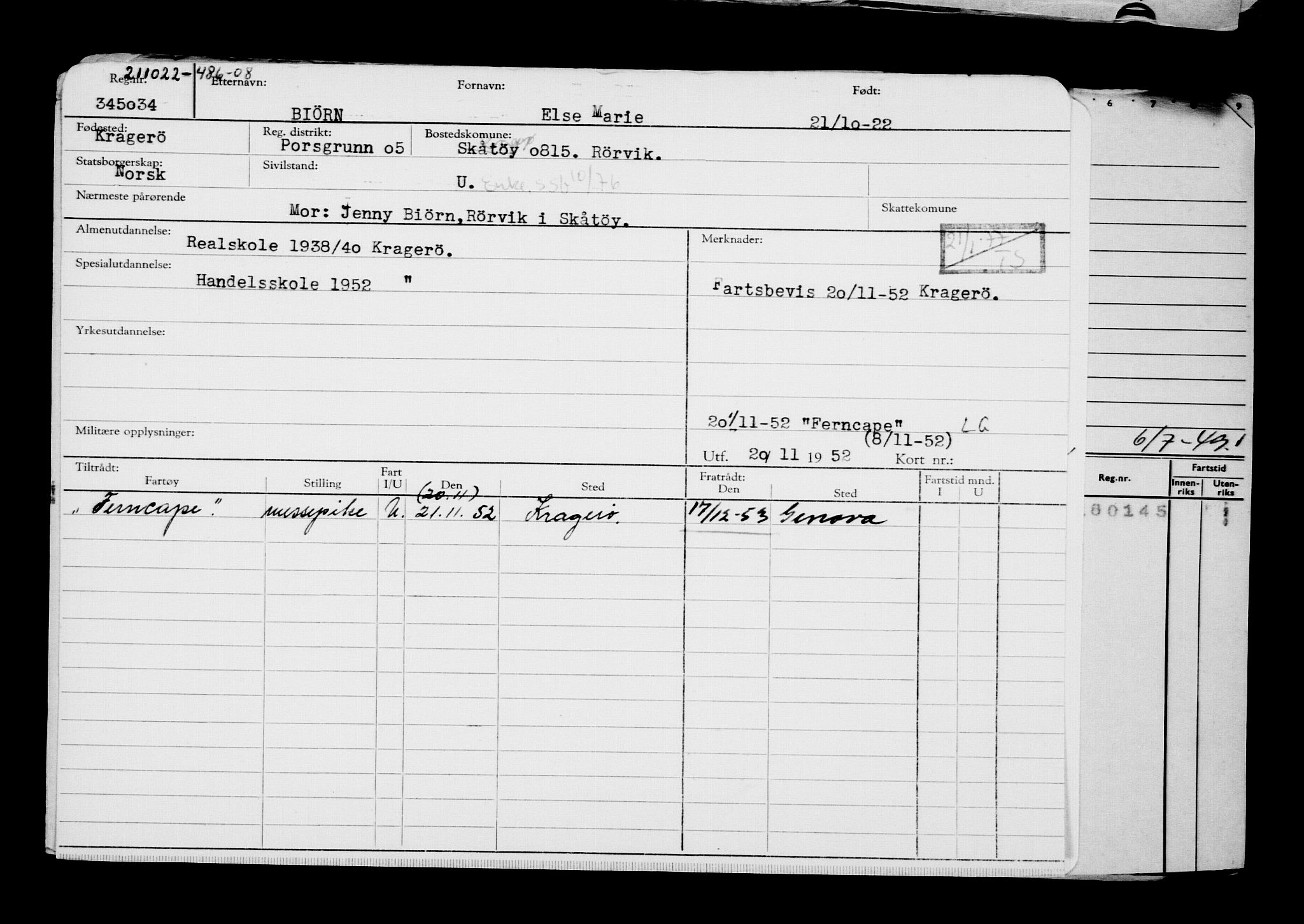 Direktoratet for sjømenn, AV/RA-S-3545/G/Gb/L0211: Hovedkort, 1922, s. 408