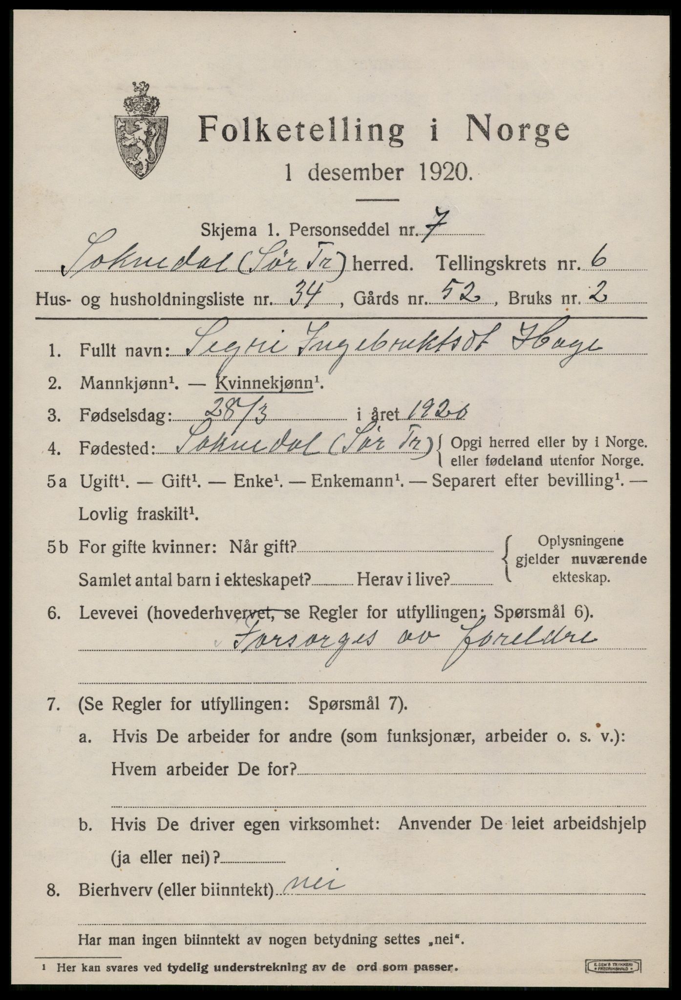 SAT, Folketelling 1920 for 1649 Soknedal herred, 1920, s. 3440