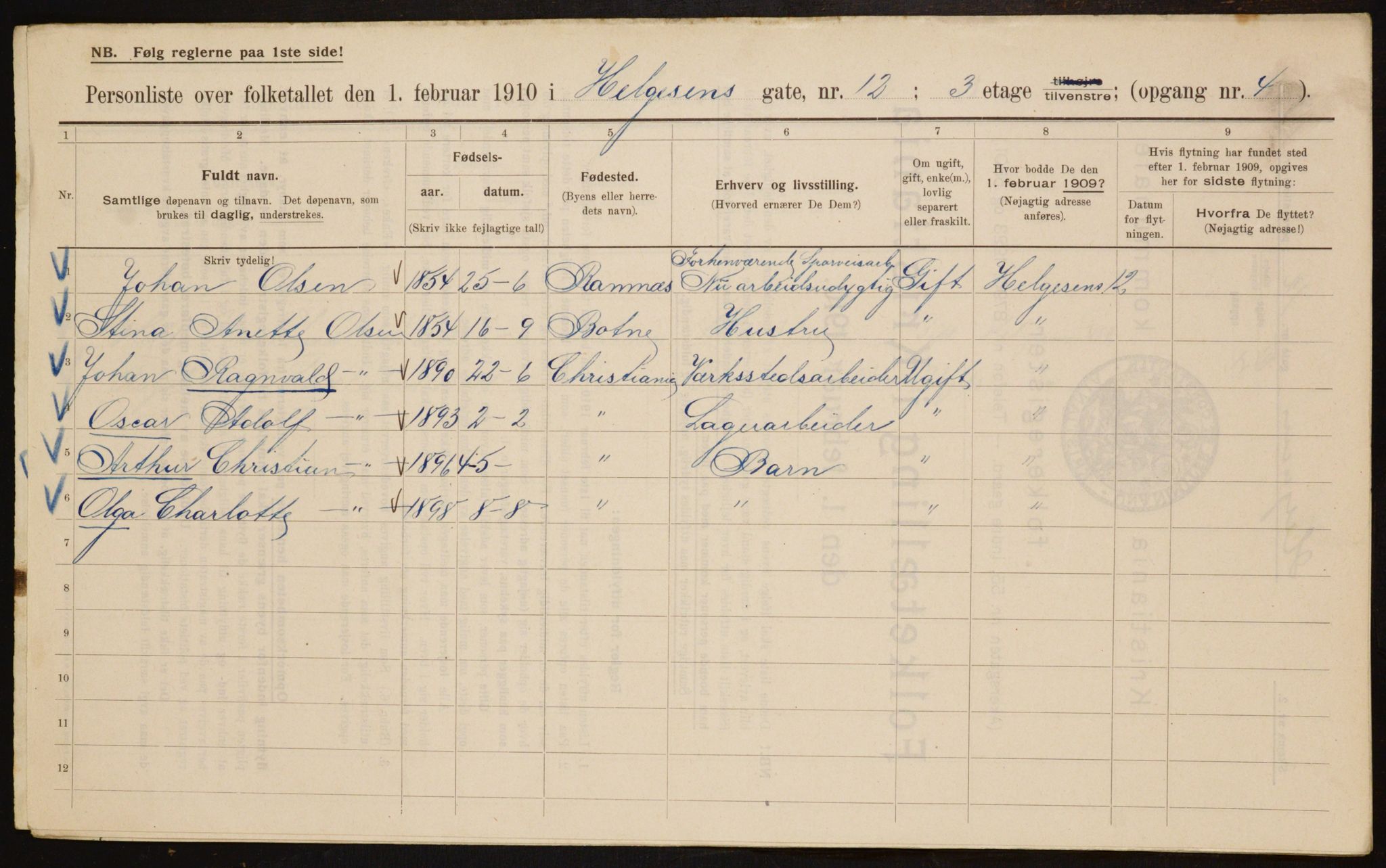 OBA, Kommunal folketelling 1.2.1910 for Kristiania, 1910, s. 36511