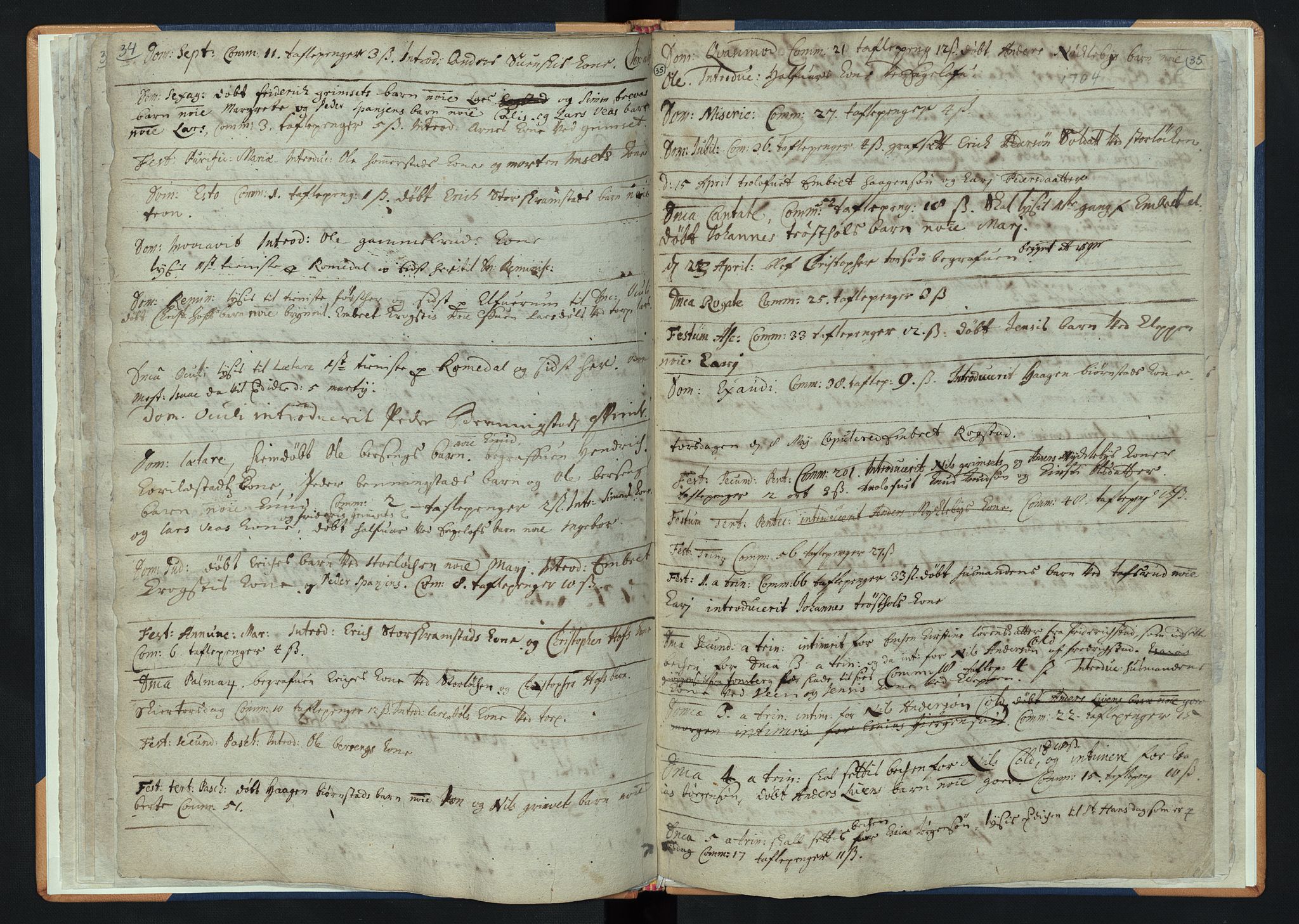 Løten prestekontor, AV/SAH-PREST-022/K/Ka/L0001: Ministerialbok nr. 1, 1694-1711, s. 34-35