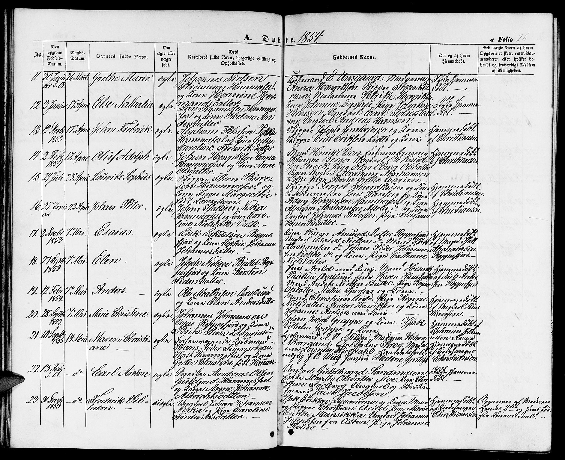 Hammerfest sokneprestkontor, SATØ/S-1347/H/Hb/L0002.klokk: Klokkerbok nr. 2, 1851-1861, s. 26