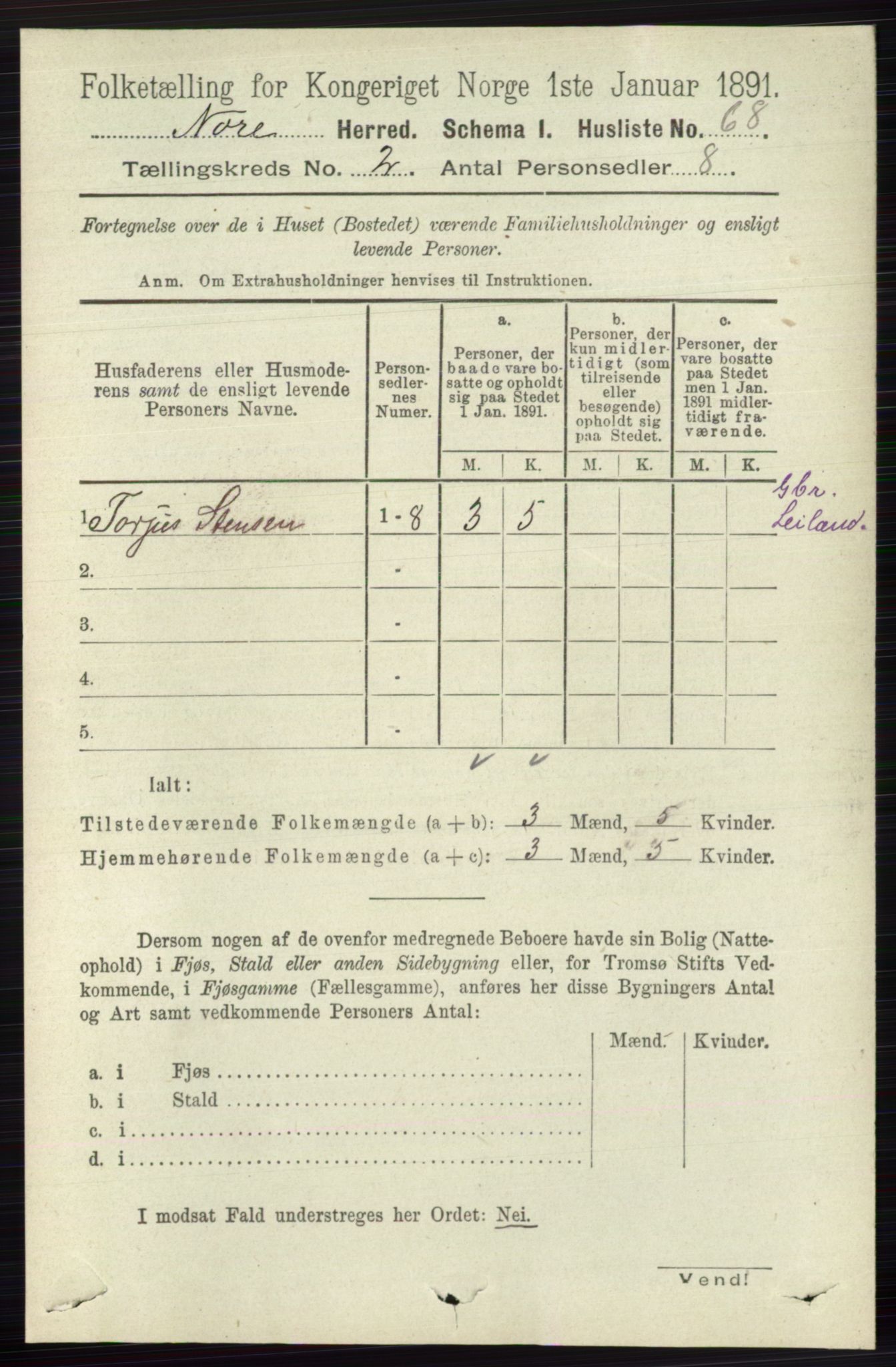 RA, Folketelling 1891 for 0633 Nore herred, 1891, s. 247