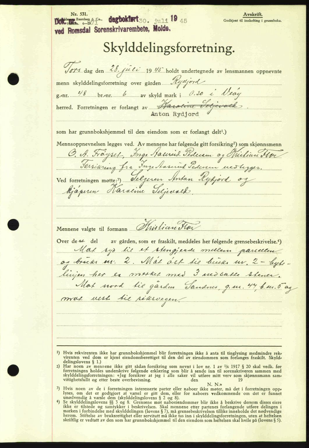 Romsdal sorenskriveri, SAT/A-4149/1/2/2C: Pantebok nr. A18, 1945-1945, Dagboknr: 871/1945