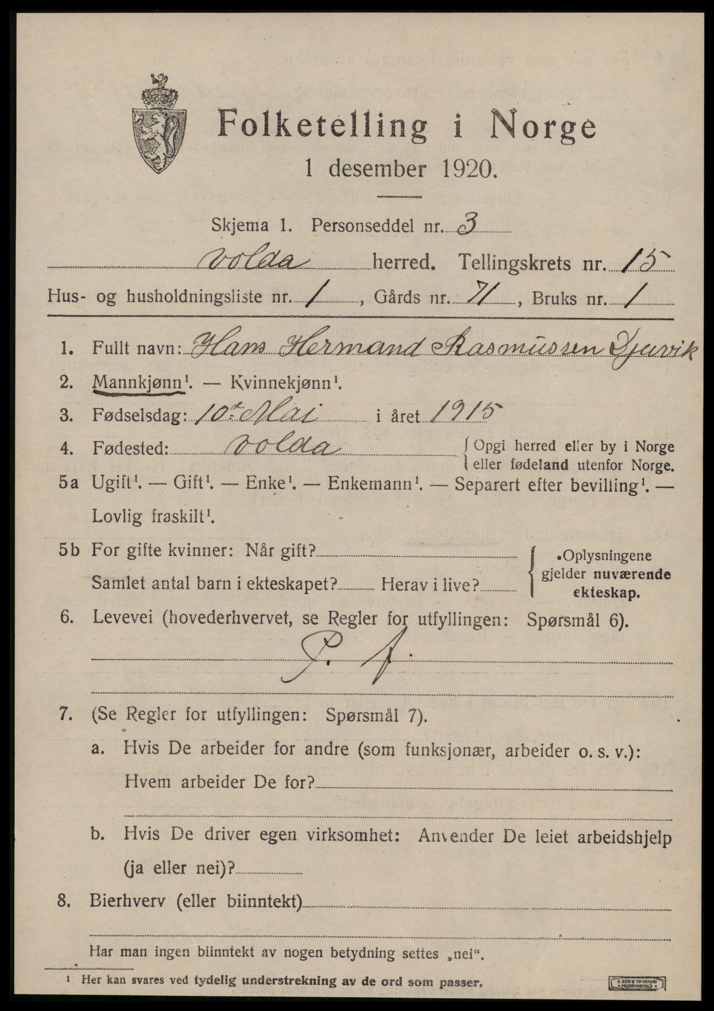 SAT, Folketelling 1920 for 1519 Volda herred, 1920, s. 8976