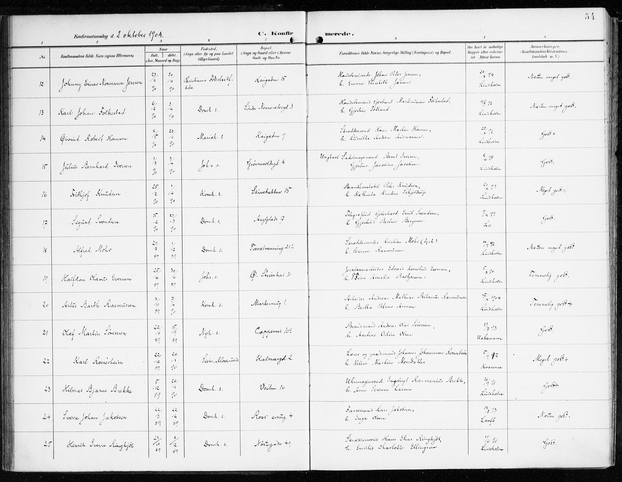 Domkirken sokneprestembete, SAB/A-74801/H/Haa/L0031: Ministerialbok nr. C 6, 1898-1915, s. 54