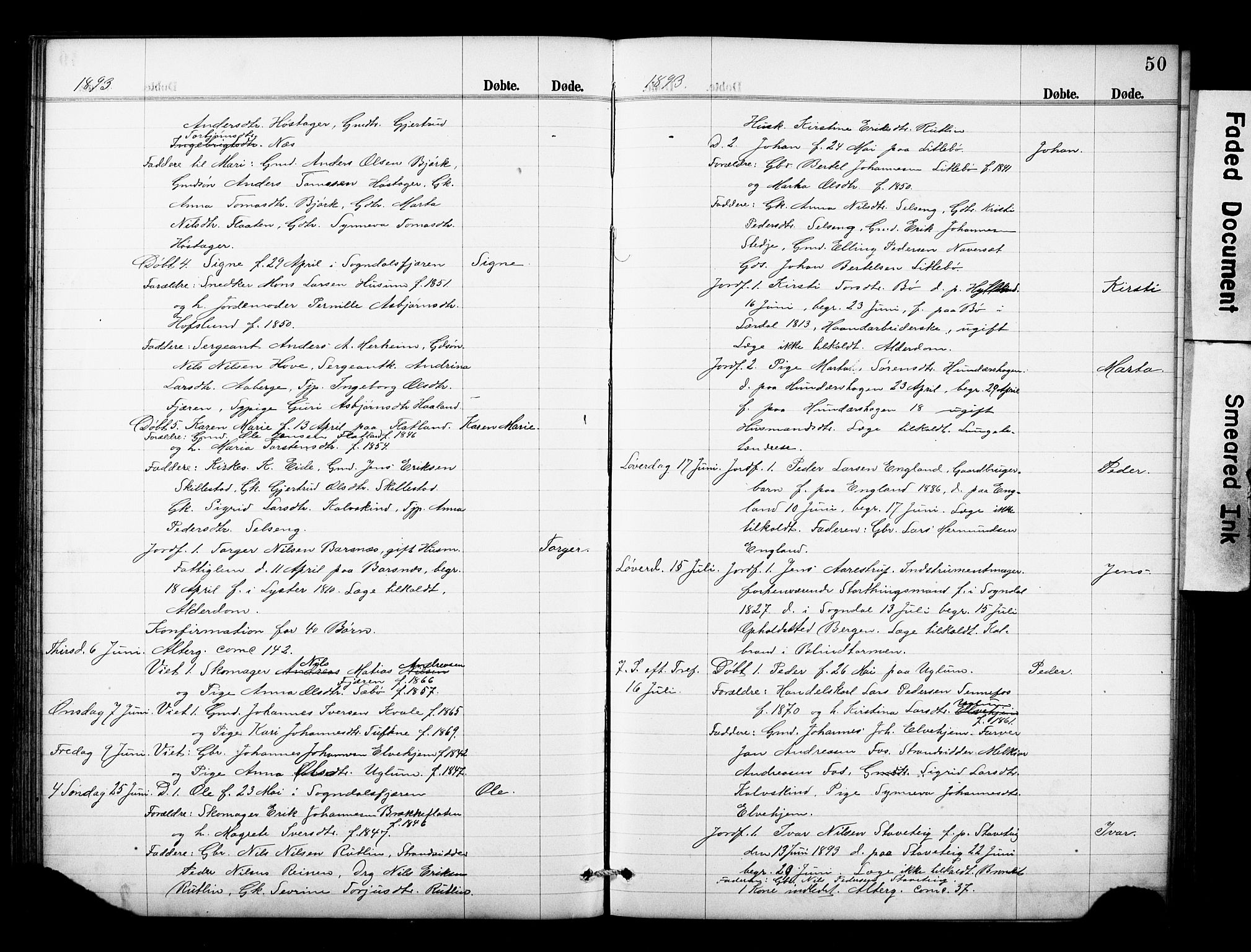Sogndal sokneprestembete, AV/SAB-A-81301/H/Hab/Haba/L0001: Klokkerbok nr. A 1, 1887-1907, s. 50