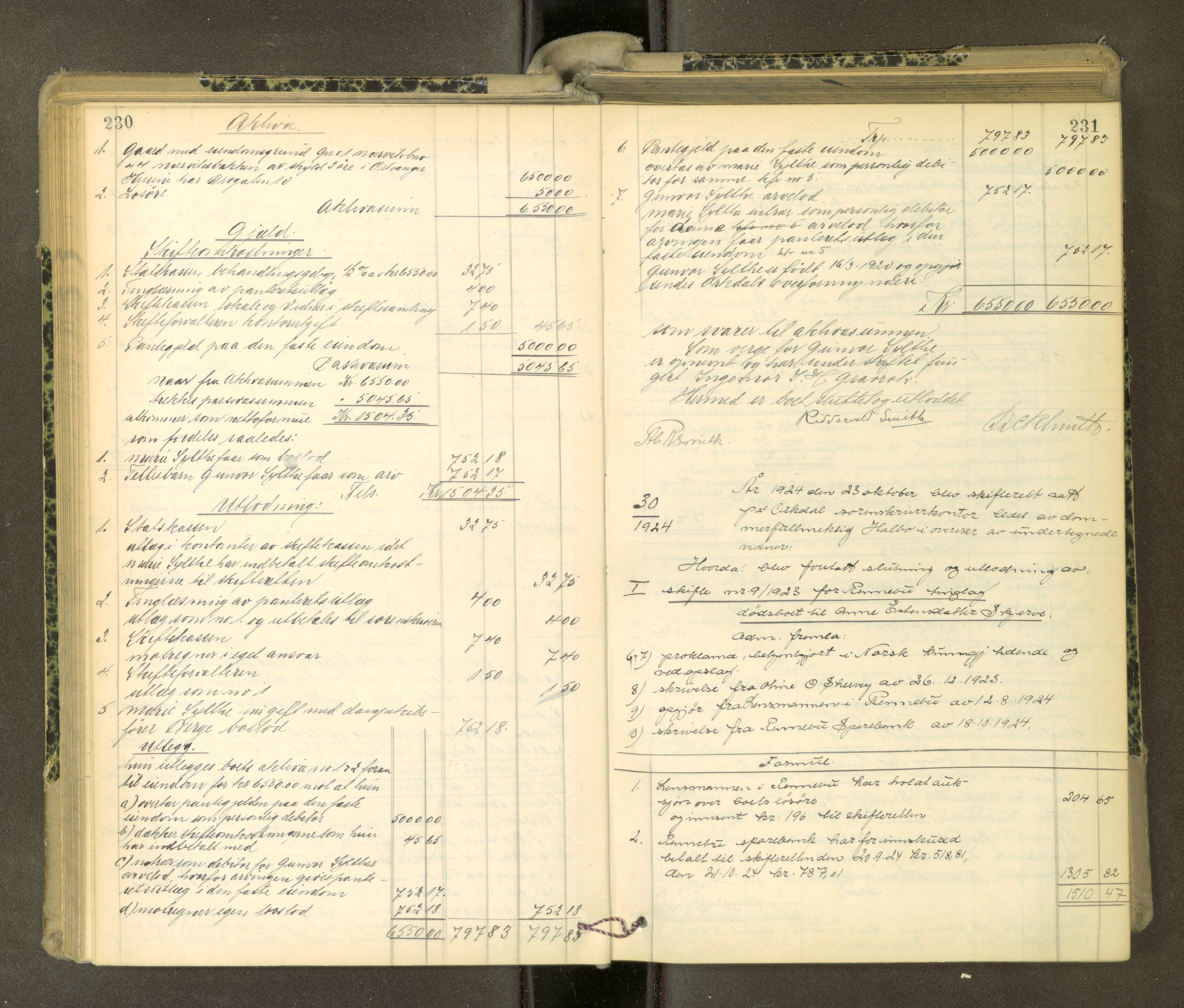 Orkdal sorenskriveri, AV/SAT-A-4169/1/3/3Aa/L0017: Skifteprotokoller, 1921-1929, s. 230-231