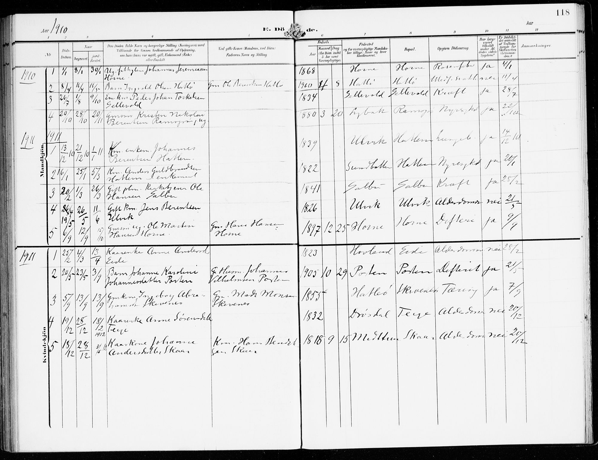 Hyllestad sokneprestembete, AV/SAB-A-80401: Ministerialbok nr. D 2, 1905-1919, s. 118